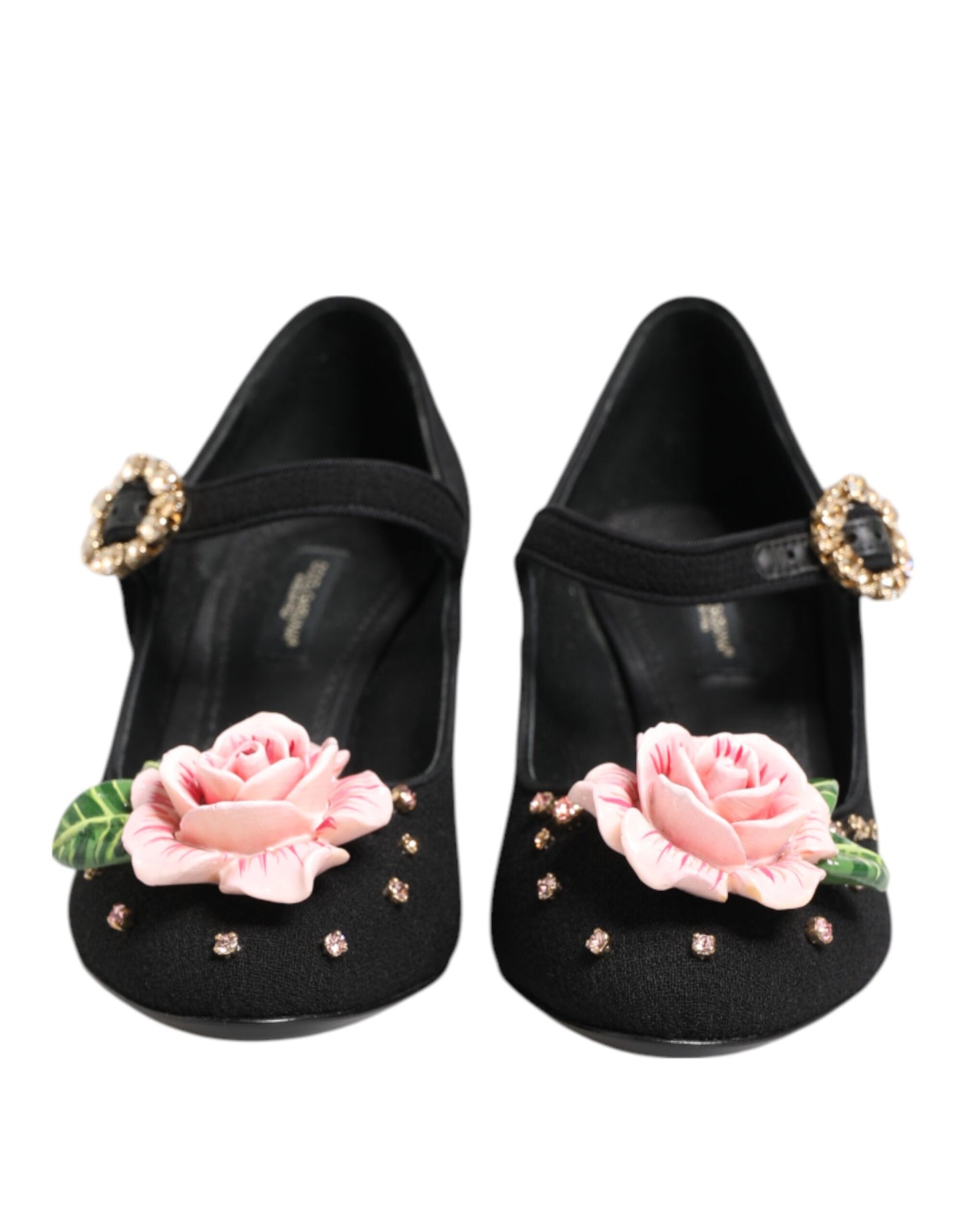 Dolce & Gabbana Black Flower Crystal Embellished Mary Jane Shoes Curated Luxury Accessories by Orvyn