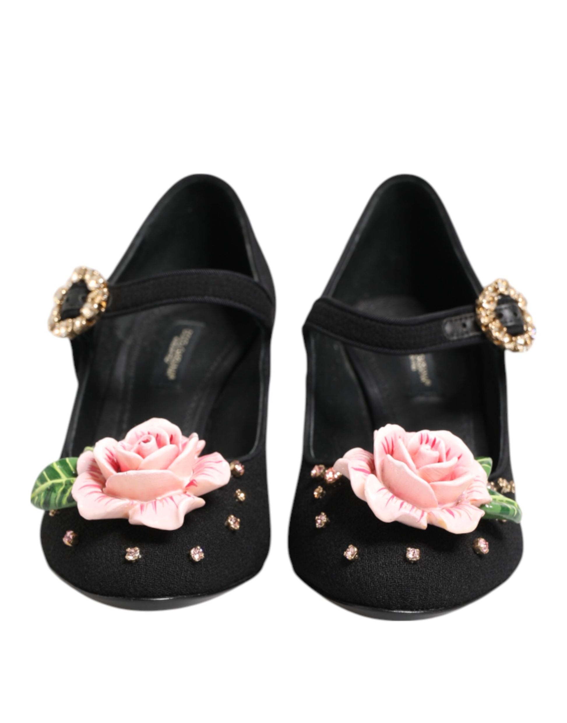 Dolce & Gabbana Black Flower Crystal Embellished Mary Jane Shoes Curated Luxury Accessories by Orvyn