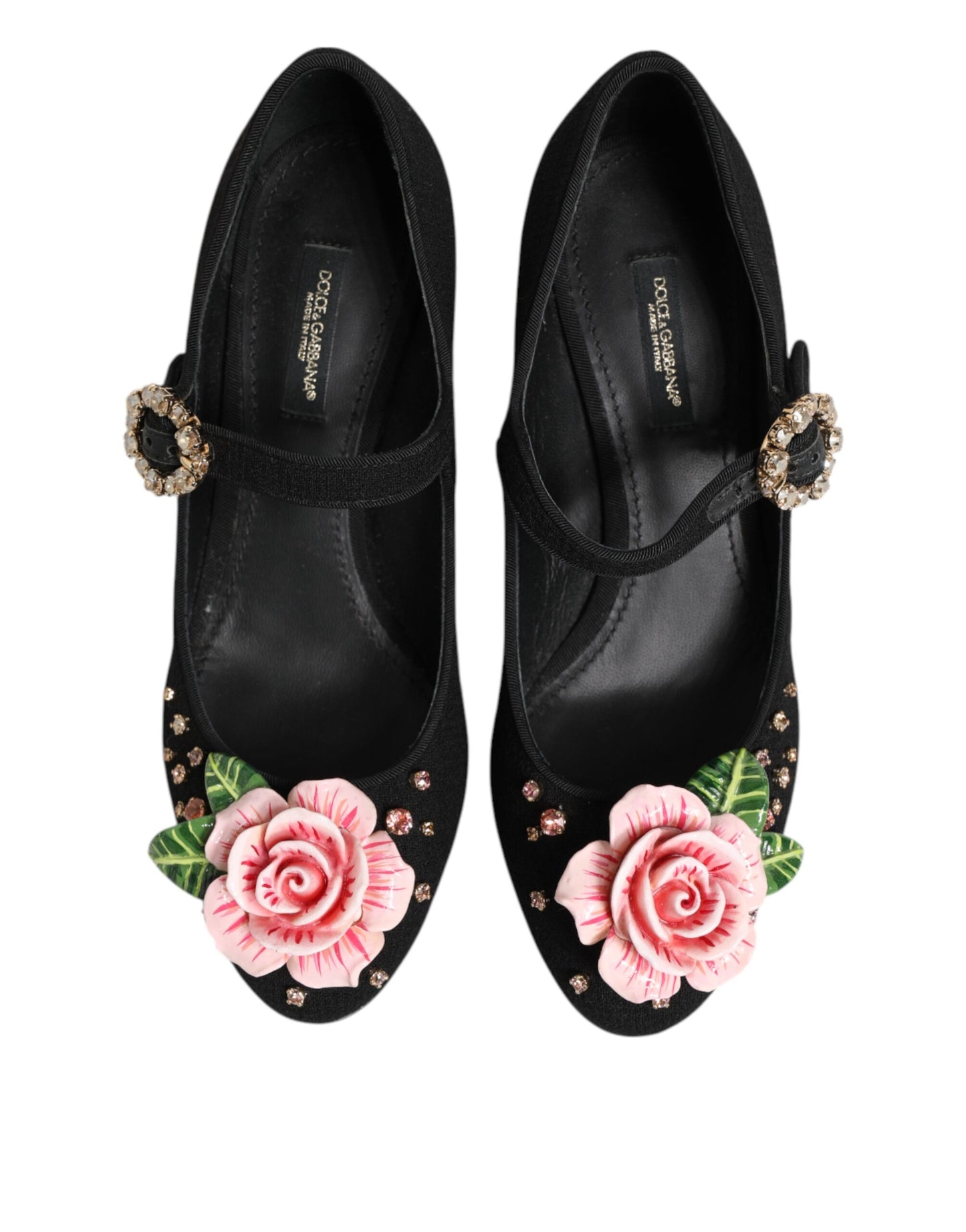 Dolce & Gabbana Black Flower Crystal Embellished Mary Jane Shoes Curated Luxury Accessories by Orvyn
