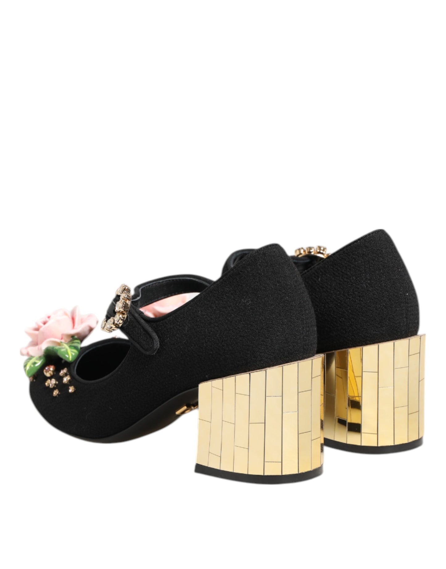 Dolce & Gabbana Black Flower Crystal Embellished Mary Jane Shoes Curated Luxury Accessories by Orvyn
