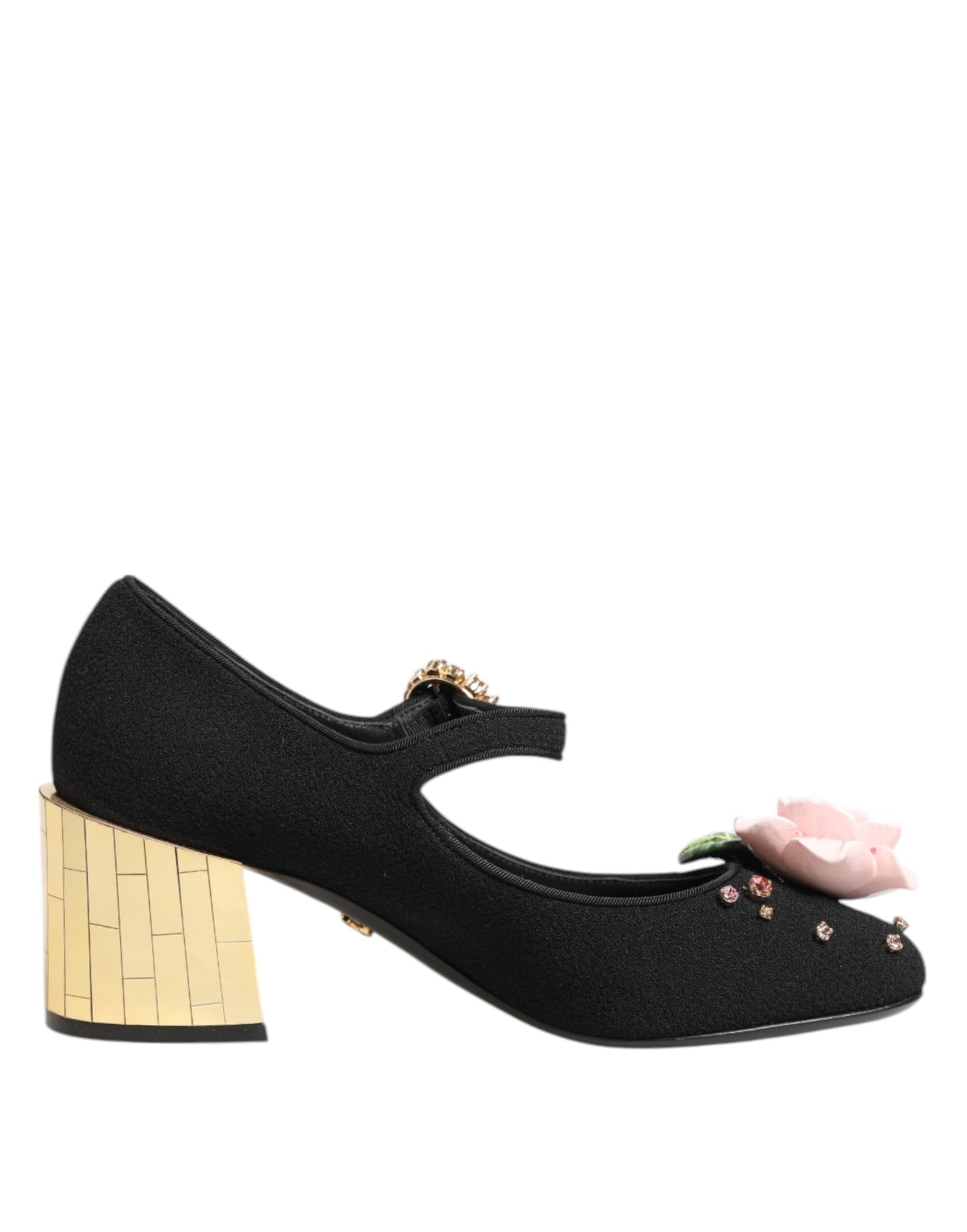Dolce & Gabbana Black Flower Crystal Embellished Mary Jane Shoes Curated Luxury Accessories by Orvyn