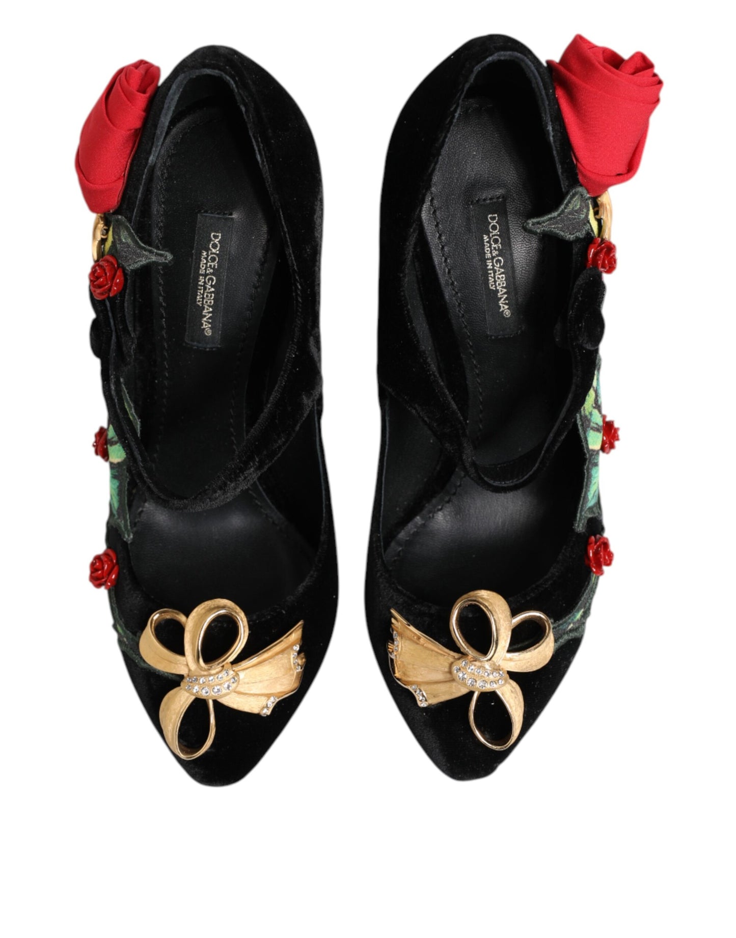 Dolce & Gabbana Black Roses Crystal Brooch Mary Jane Shoes Curated Luxury Accessories by Orvyn