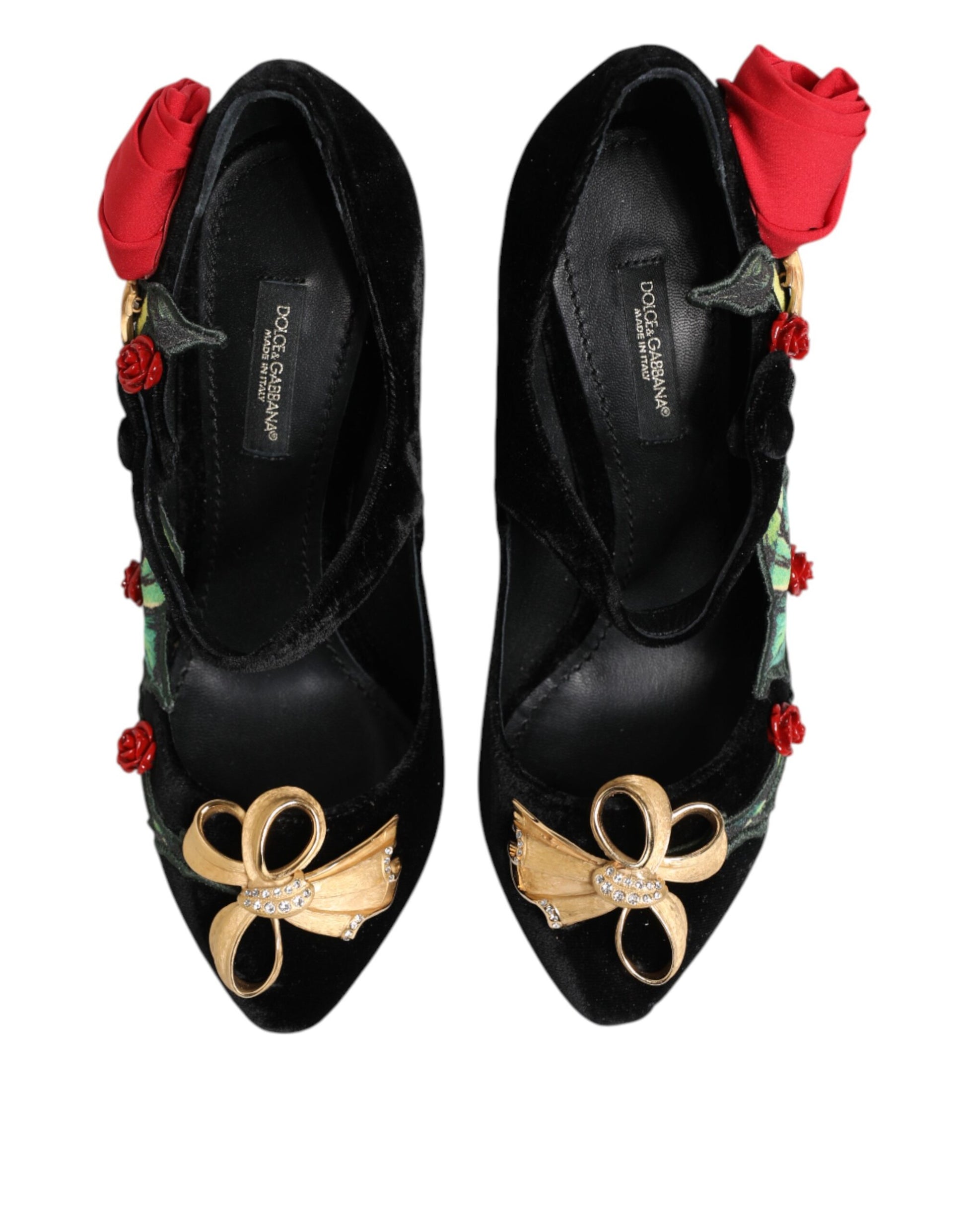 Dolce & Gabbana Black Roses Crystal Brooch Mary Jane Shoes Curated Luxury Accessories by Orvyn