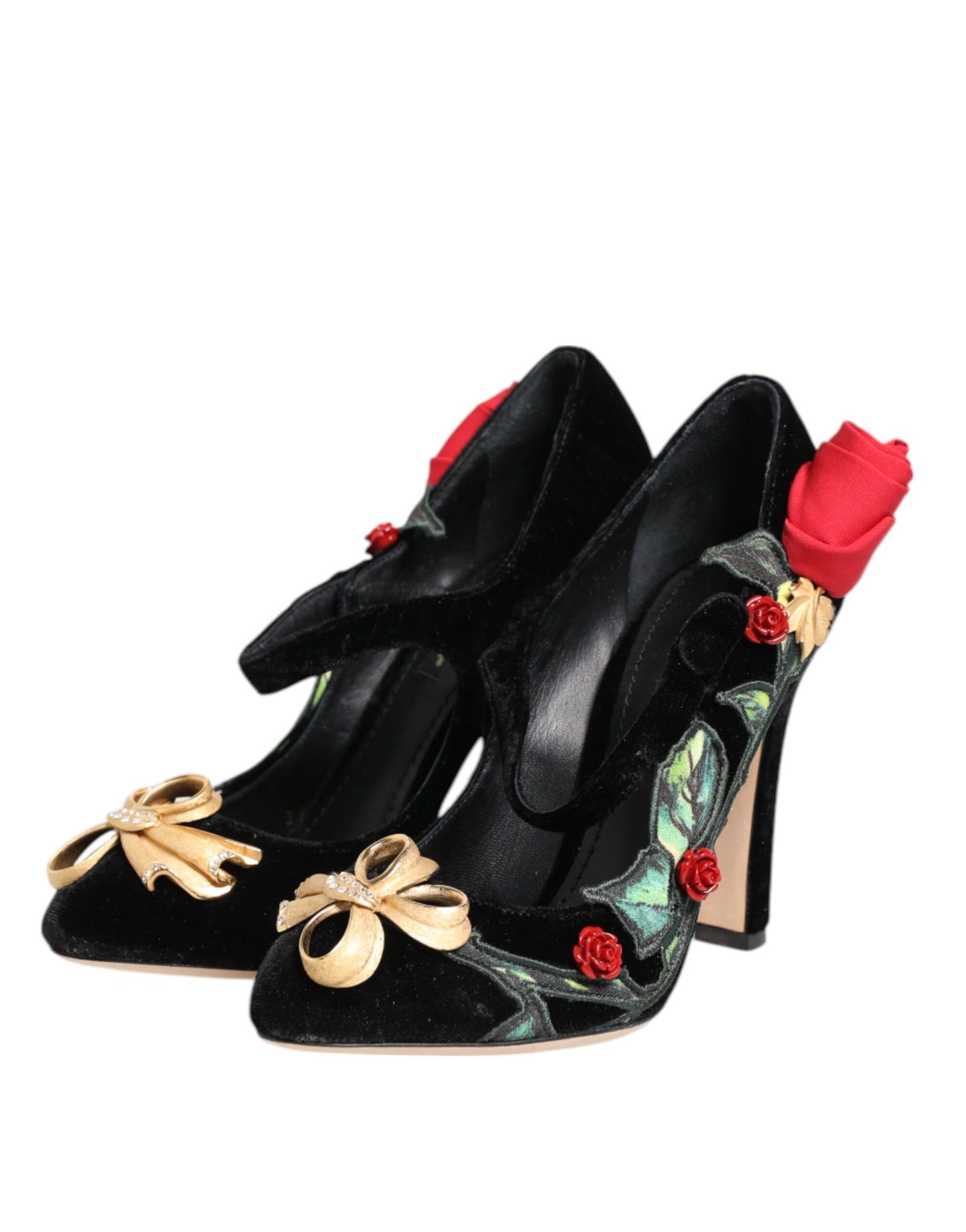 Dolce & Gabbana Black Roses Crystal Brooch Mary Jane Shoes Curated Luxury Accessories by Orvyn
