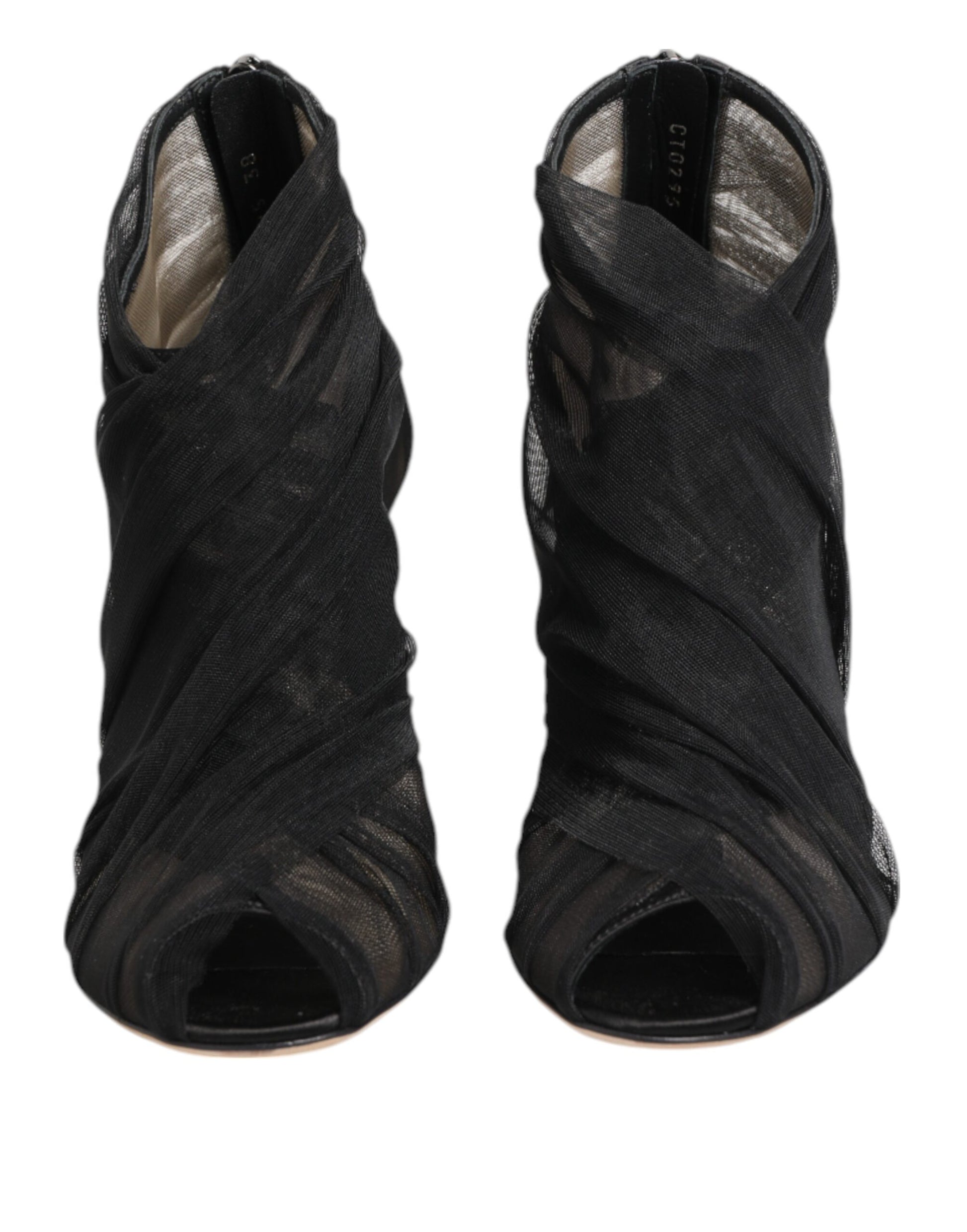 Dolce & Gabbana Black Mesh Stiletto Heels Ankle Boots Shoes Curated Luxury Accessories by Orvyn