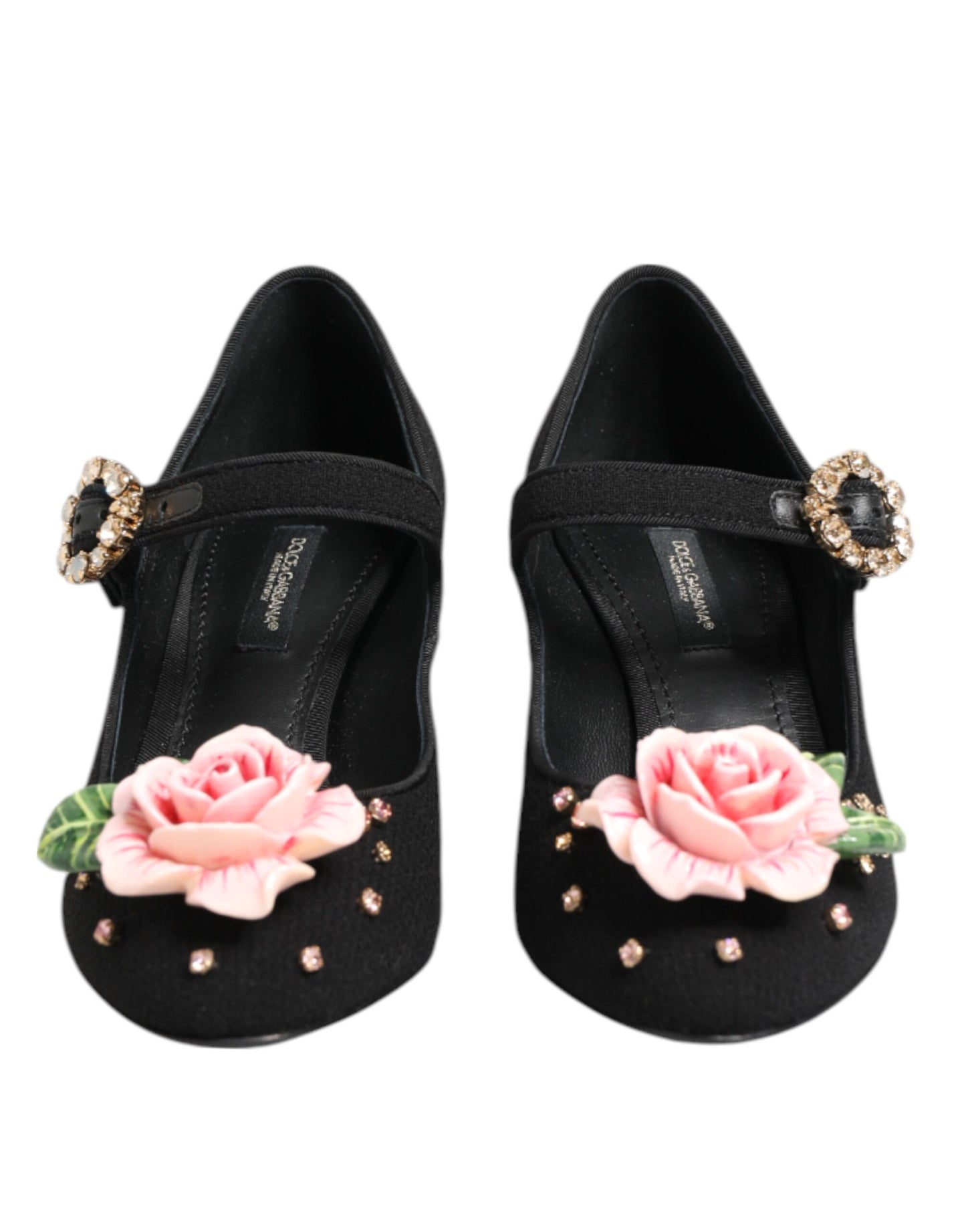 Dolce & Gabbana Black Flower Crystal Embellished Mary Jane Shoes Curated Luxury Accessories by Orvyn