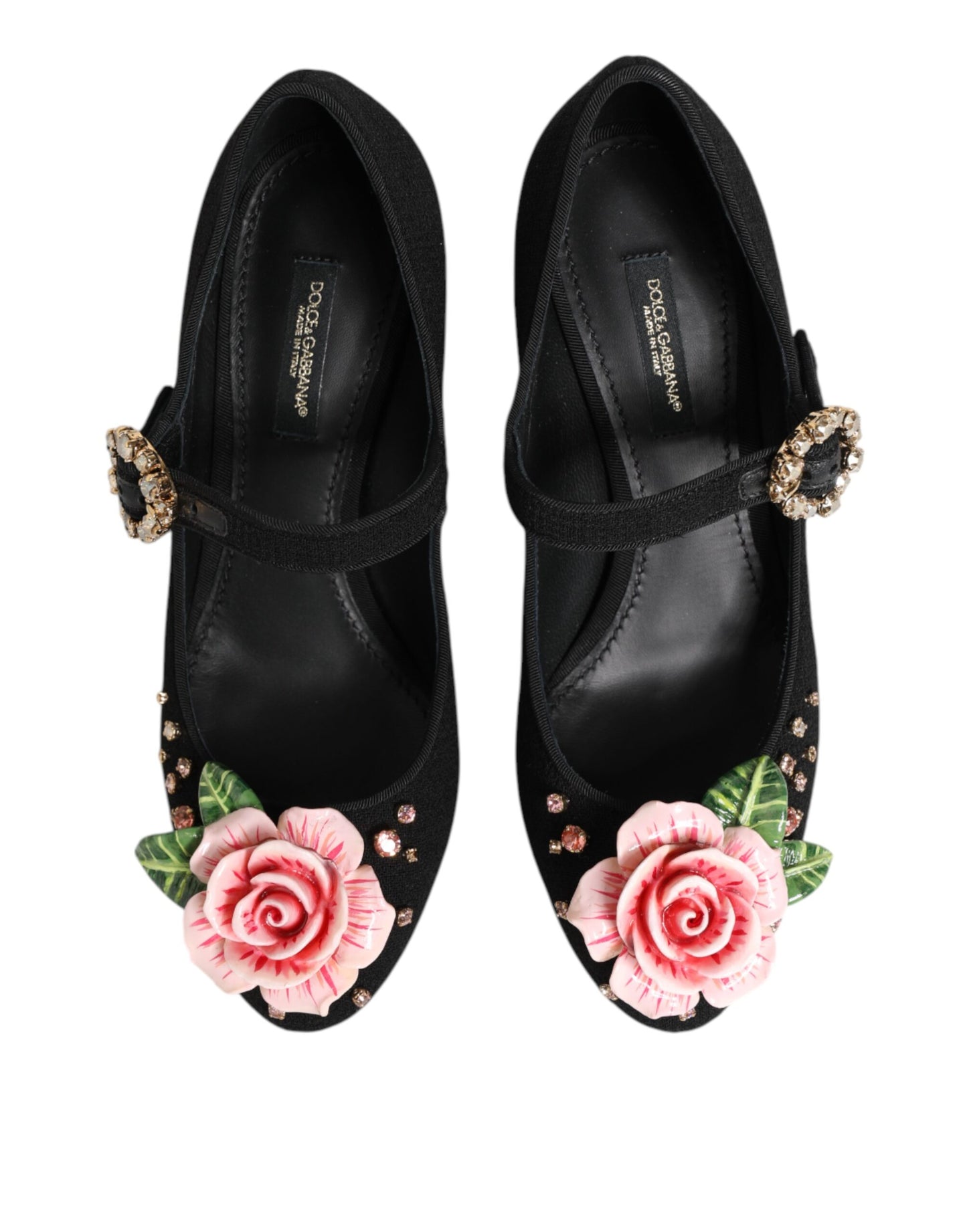 Dolce & Gabbana Black Flower Crystal Embellished Mary Jane Shoes Curated Luxury Accessories by Orvyn