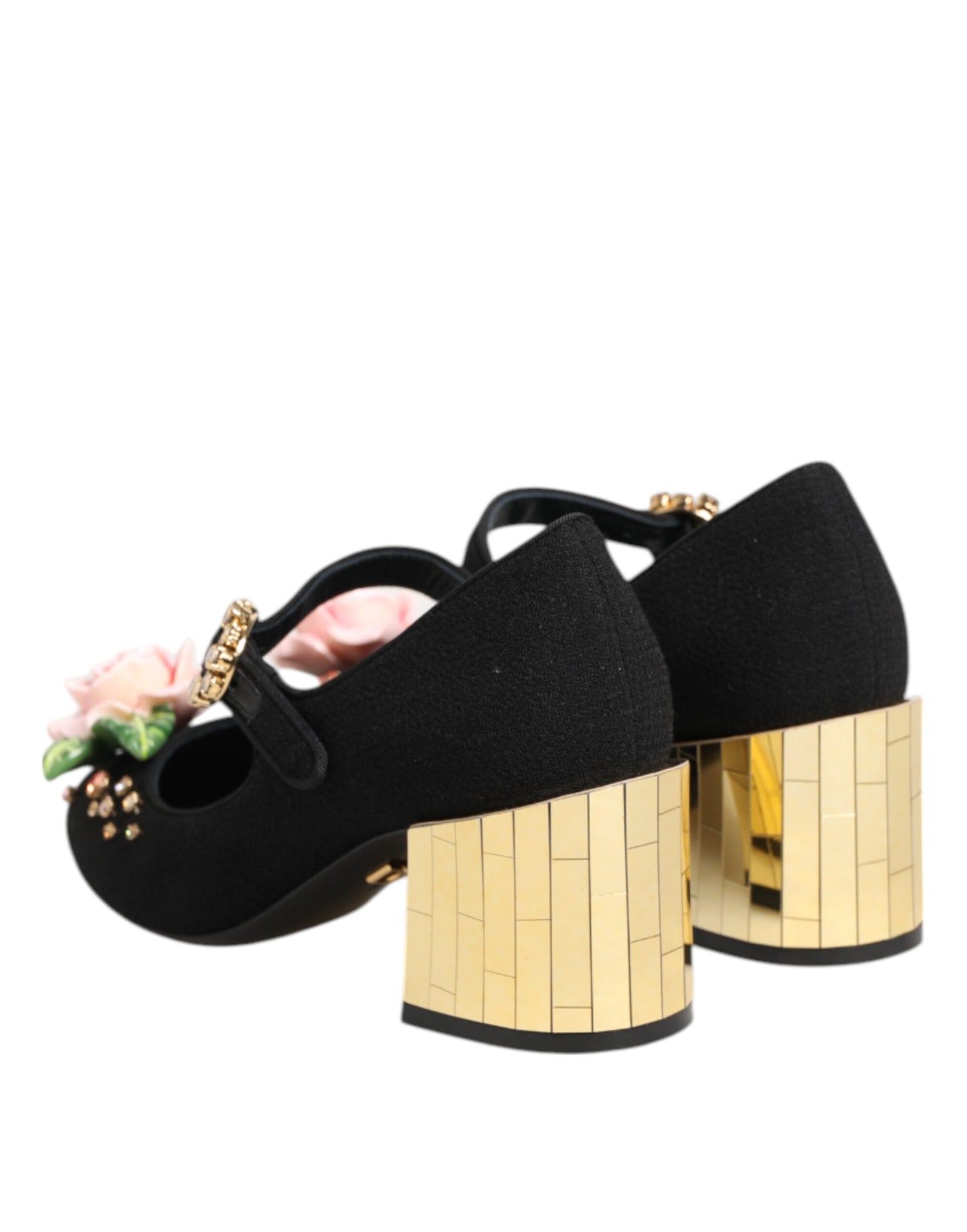 Dolce & Gabbana Black Flower Crystal Embellished Mary Jane Shoes Curated Luxury Accessories by Orvyn