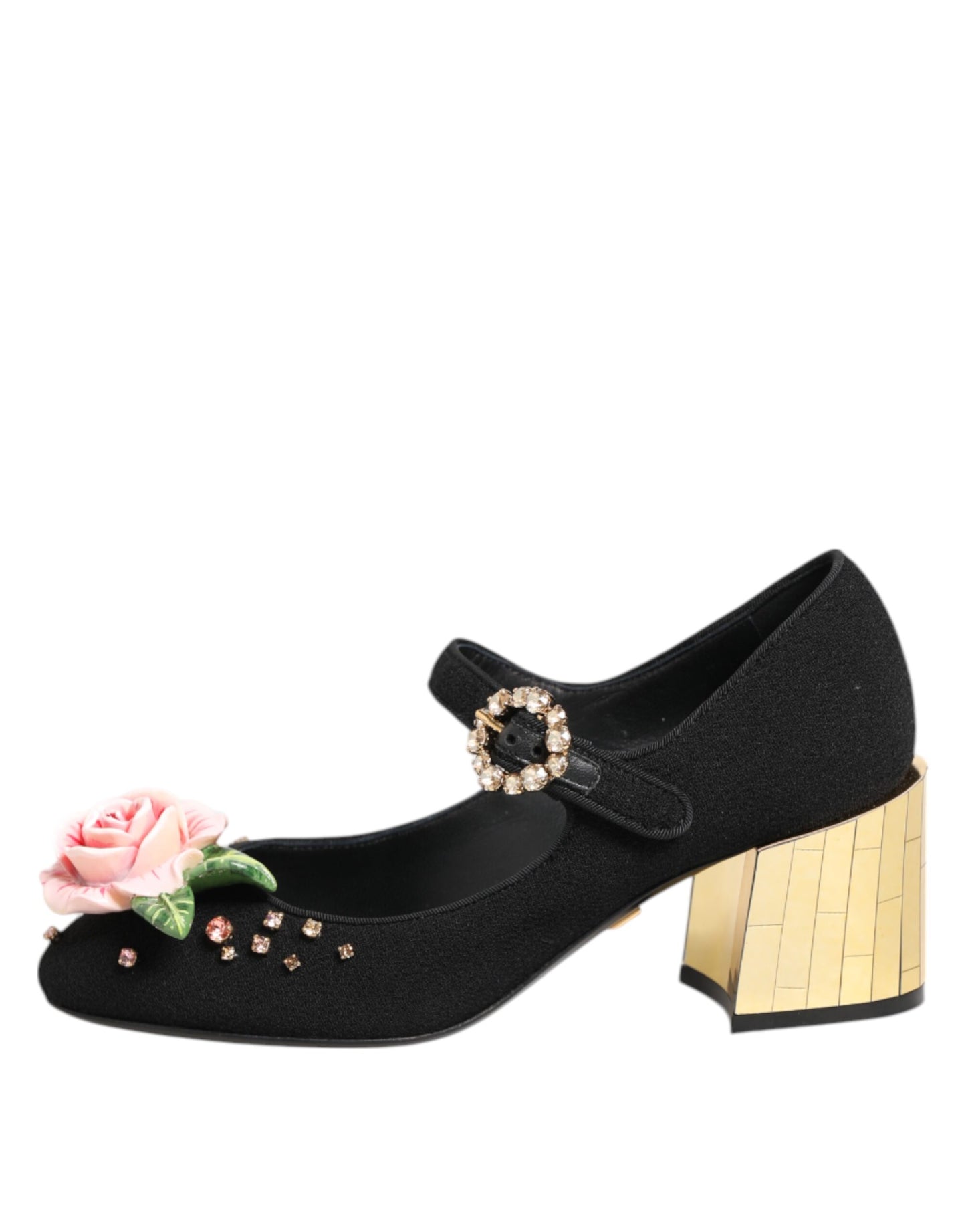 Dolce & Gabbana Black Flower Crystal Embellished Mary Jane Shoes Curated Luxury Accessories by Orvyn