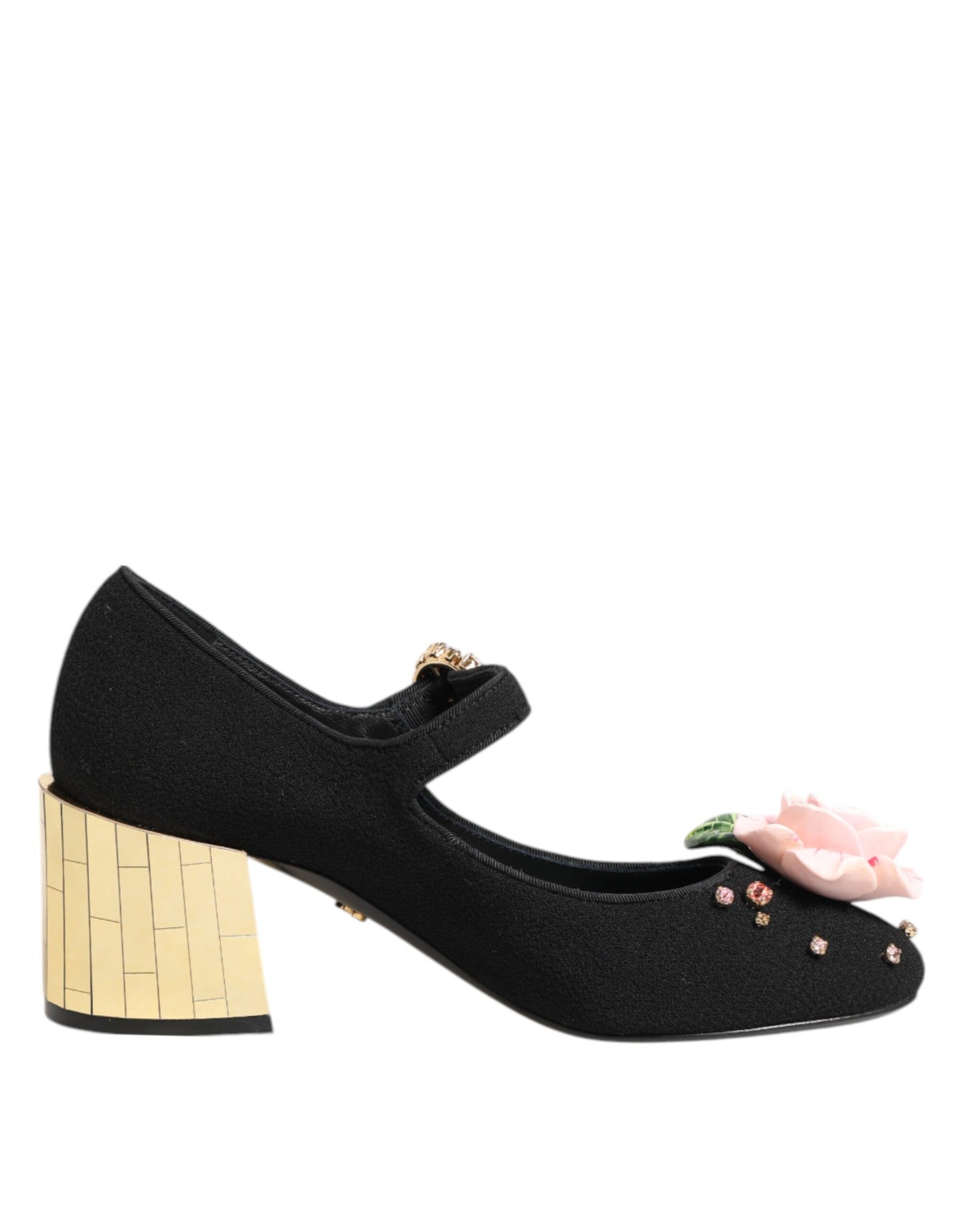 Dolce & Gabbana Black Flower Crystal Embellished Mary Jane Shoes Curated Luxury Accessories by Orvyn