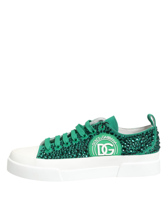 Dolce & Gabbana Green Portofino Crystal DG Logo Sneakers Shoes Curated Luxury Accessories by Orvyn