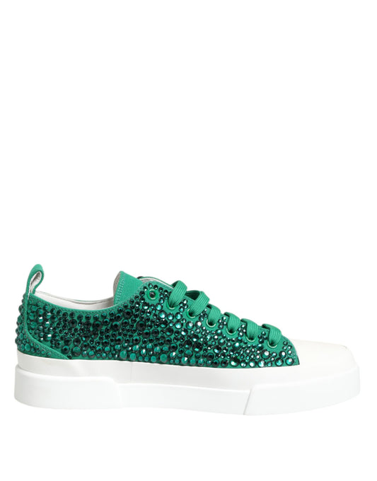 Dolce & Gabbana Green Portofino Crystal DG Logo Sneakers Shoes Curated Luxury Accessories by Orvyn