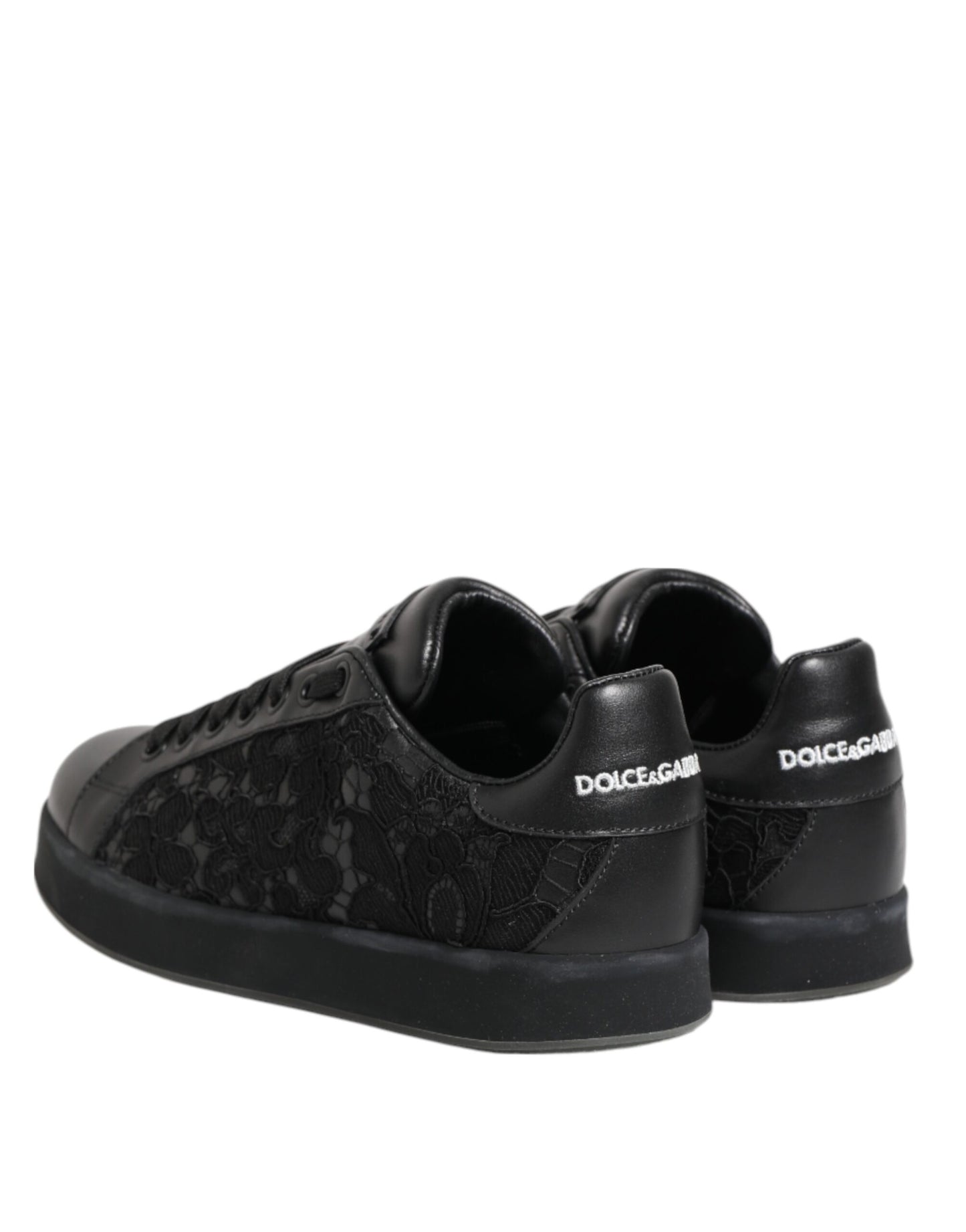 Dolce & Gabbana Black Floral Lace Low Top Sneakers Shoes Curated Luxury Accessories by Orvyn