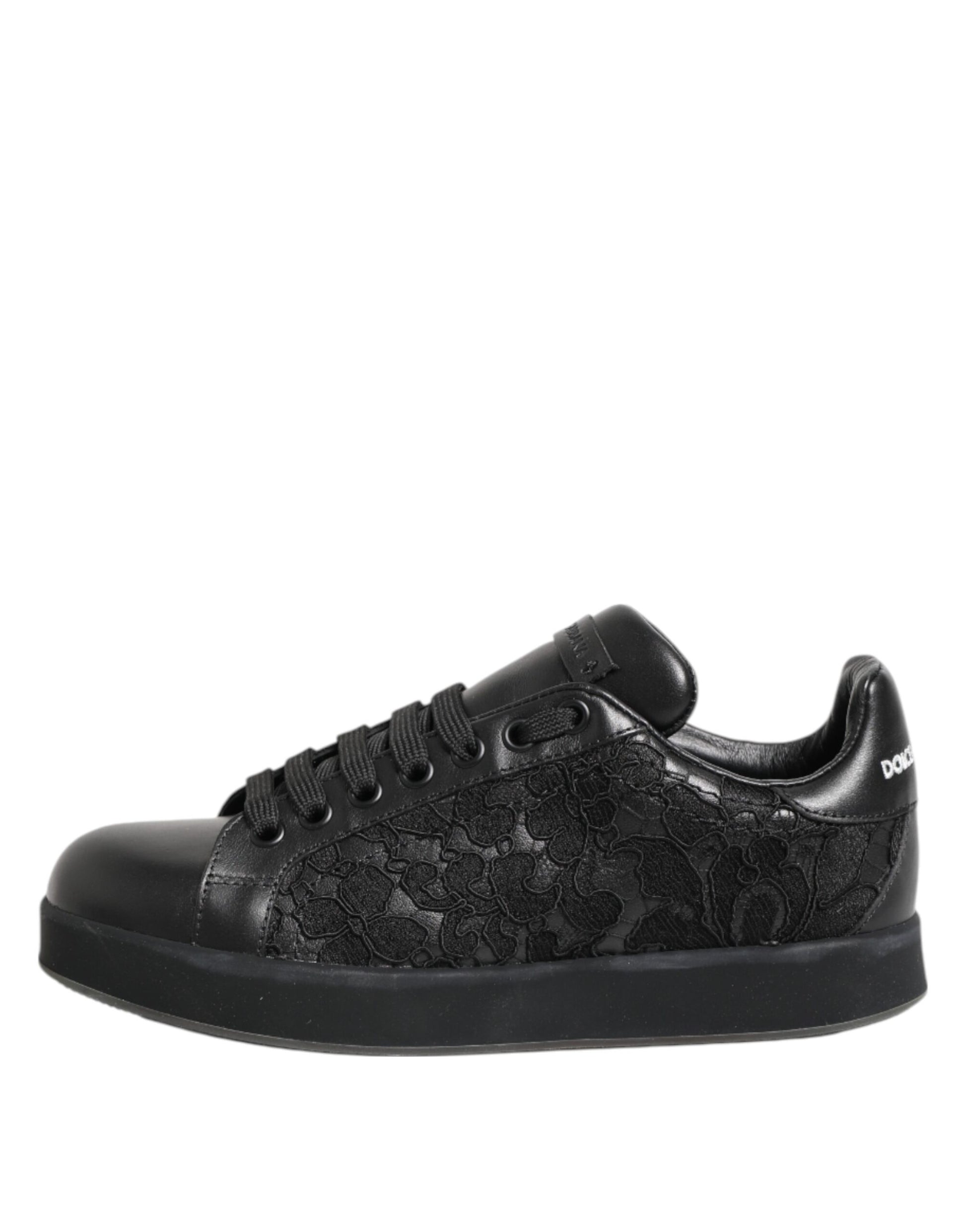 Dolce & Gabbana Black Floral Lace Low Top Sneakers Shoes Curated Luxury Accessories by Orvyn