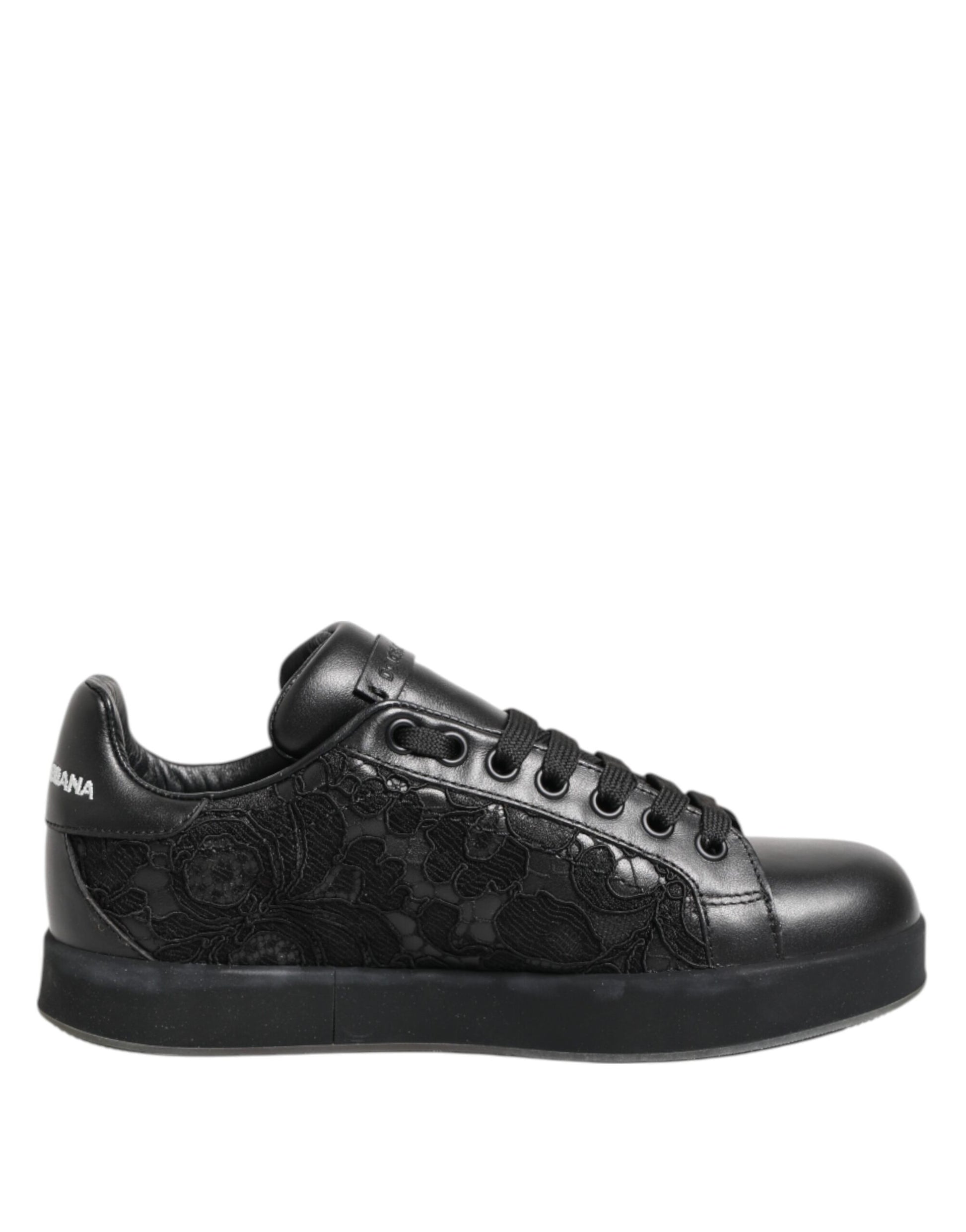 Dolce & Gabbana Black Floral Lace Low Top Sneakers Shoes Curated Luxury Accessories by Orvyn