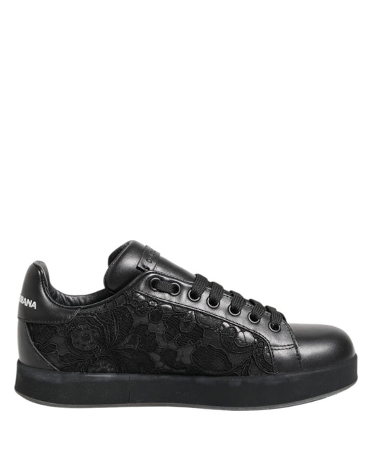 Dolce & Gabbana Black Floral Lace Low Top Sneakers Shoes Curated Luxury Accessories by Orvyn