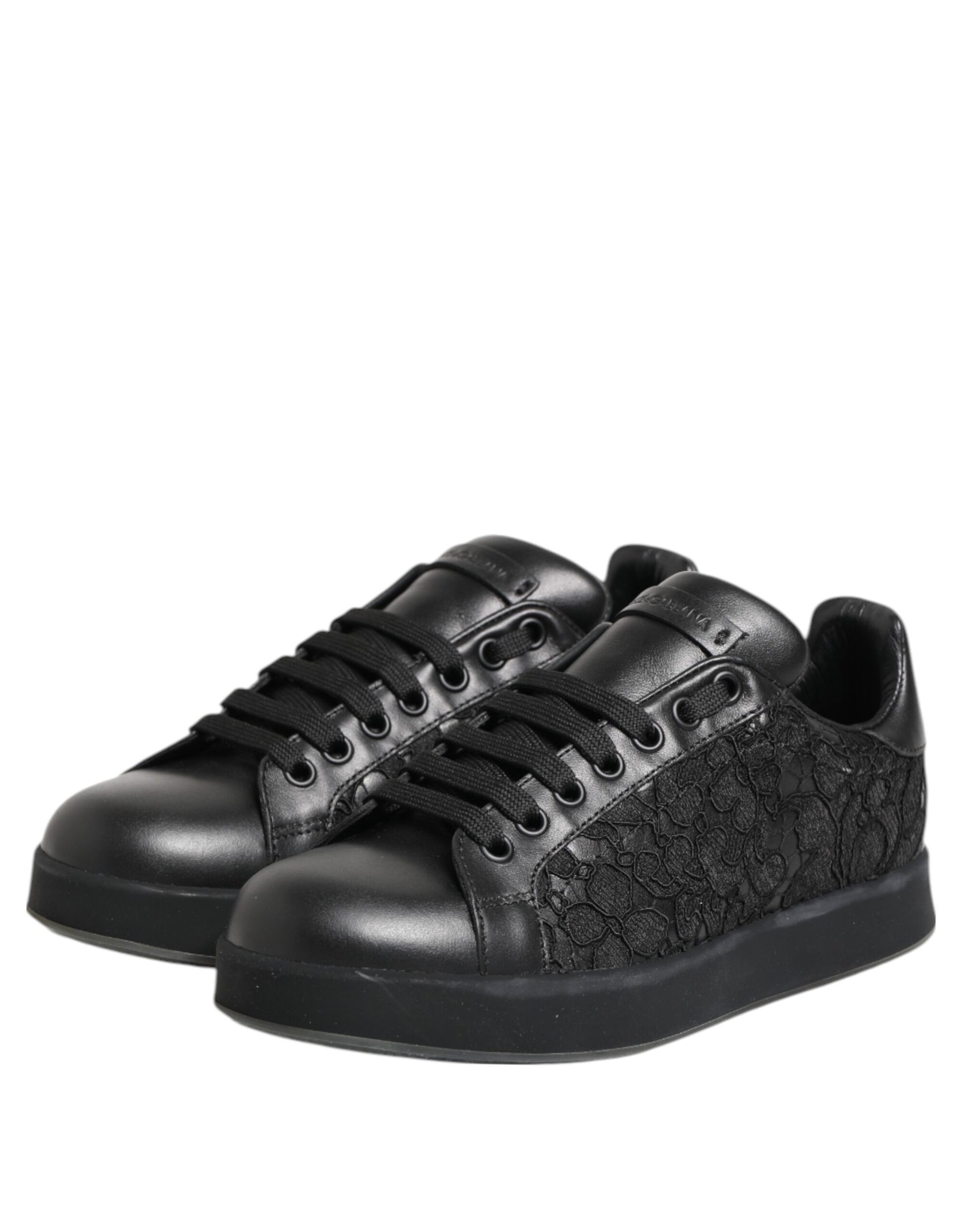 Dolce & Gabbana Black Floral Lace Low Top Sneakers Shoes Curated Luxury Accessories by Orvyn