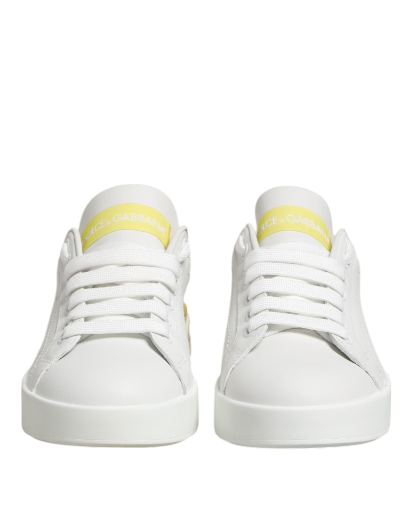 Dolce & Gabbana White Yellow Leather Low Top Sneakers Shoes Curated Luxury Accessories by Orvyn