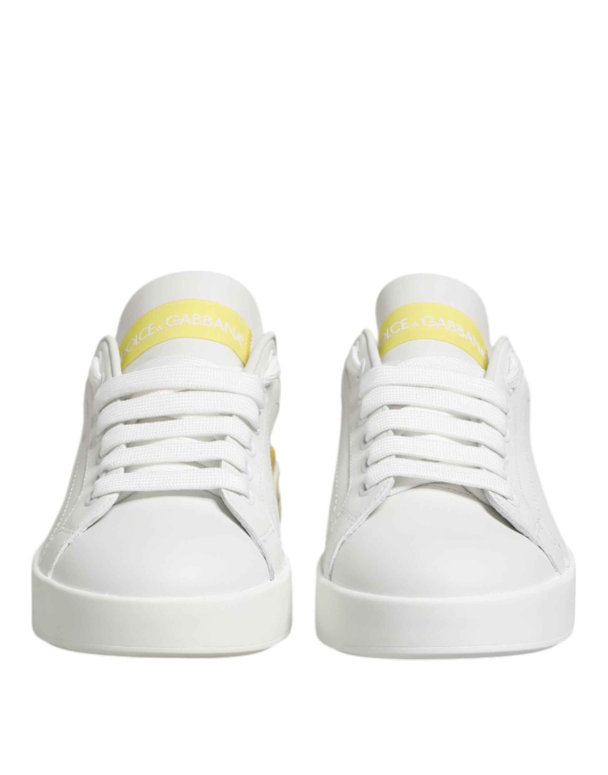 Dolce & Gabbana White Yellow Leather Low Top Sneakers Shoes Curated Luxury Accessories by Orvyn