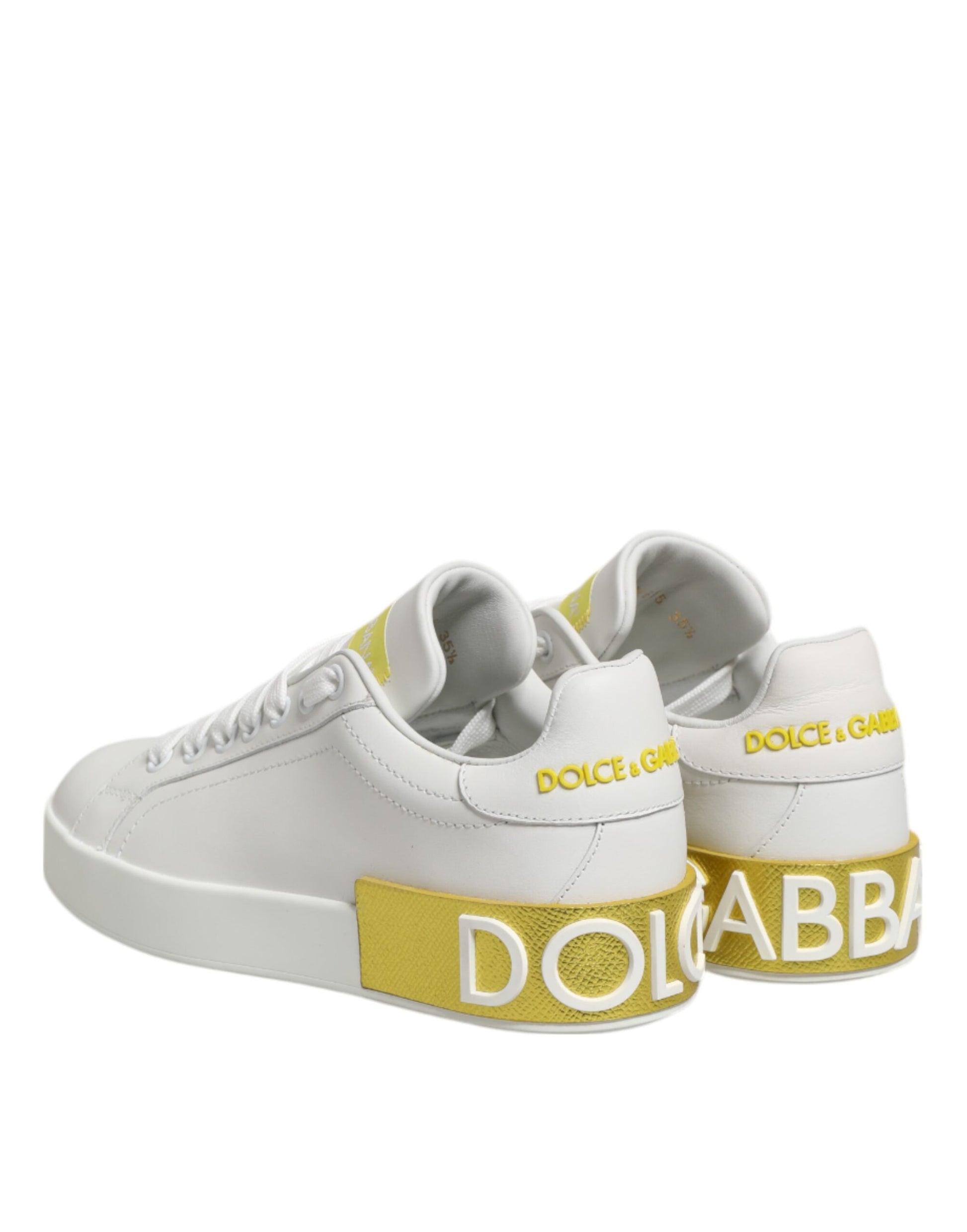 Dolce & Gabbana White Yellow Leather Low Top Sneakers Shoes Curated Luxury Accessories by Orvyn