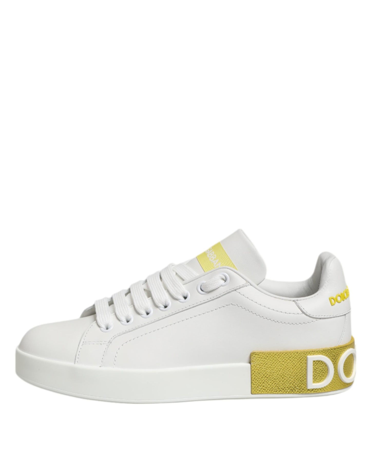 Dolce & Gabbana White Yellow Leather Low Top Sneakers Shoes Curated Luxury Accessories by Orvyn