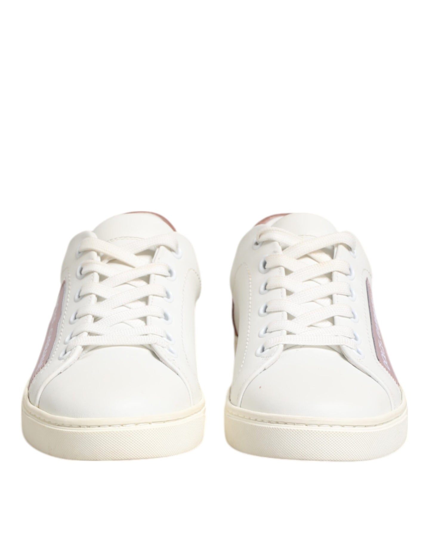 Dolce & Gabbana White Pink Leather Low Top Sneakers Shoes Curated Luxury Accessories by Orvyn