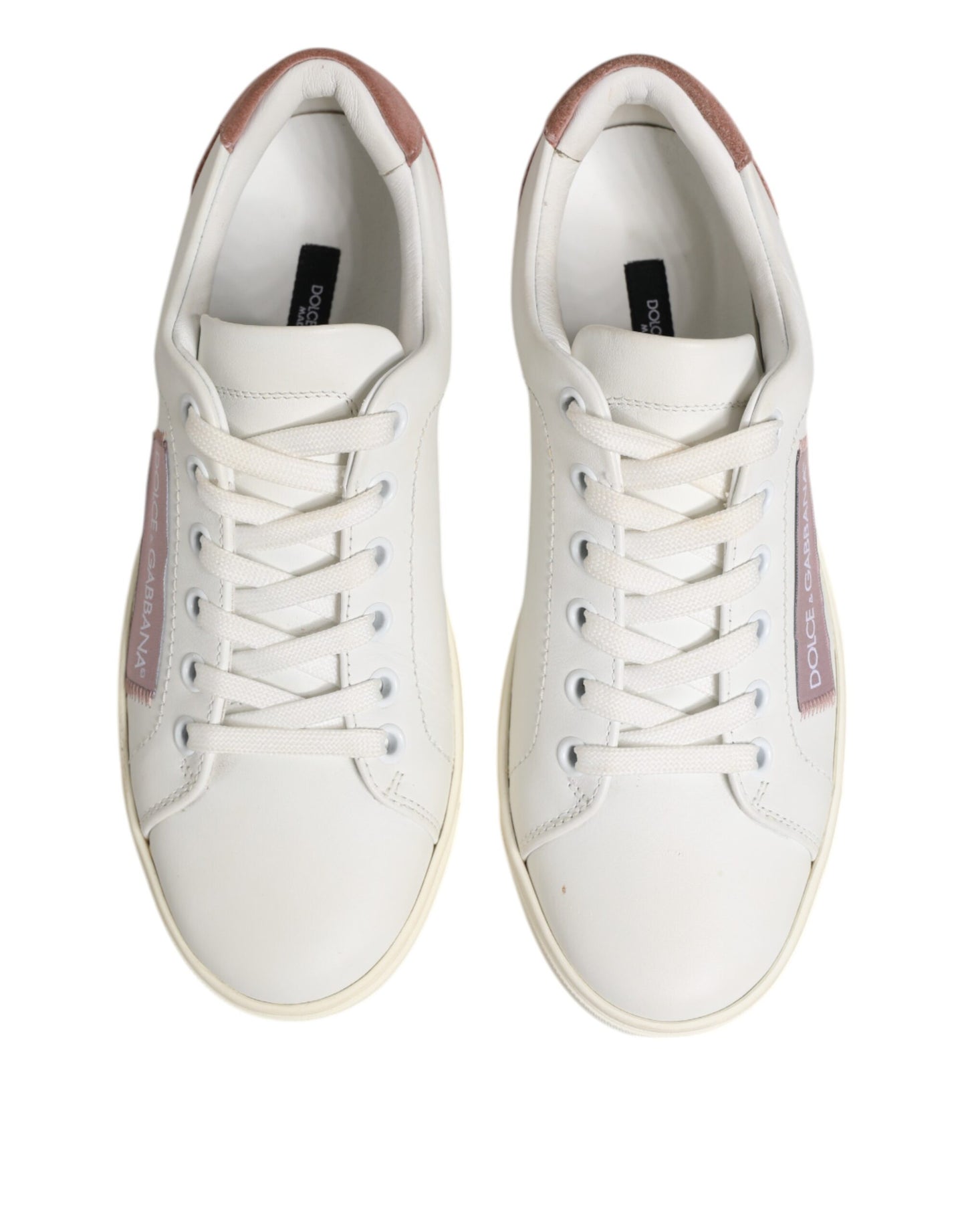 Dolce & Gabbana White Pink Leather Low Top Sneakers Shoes Curated Luxury Accessories by Orvyn