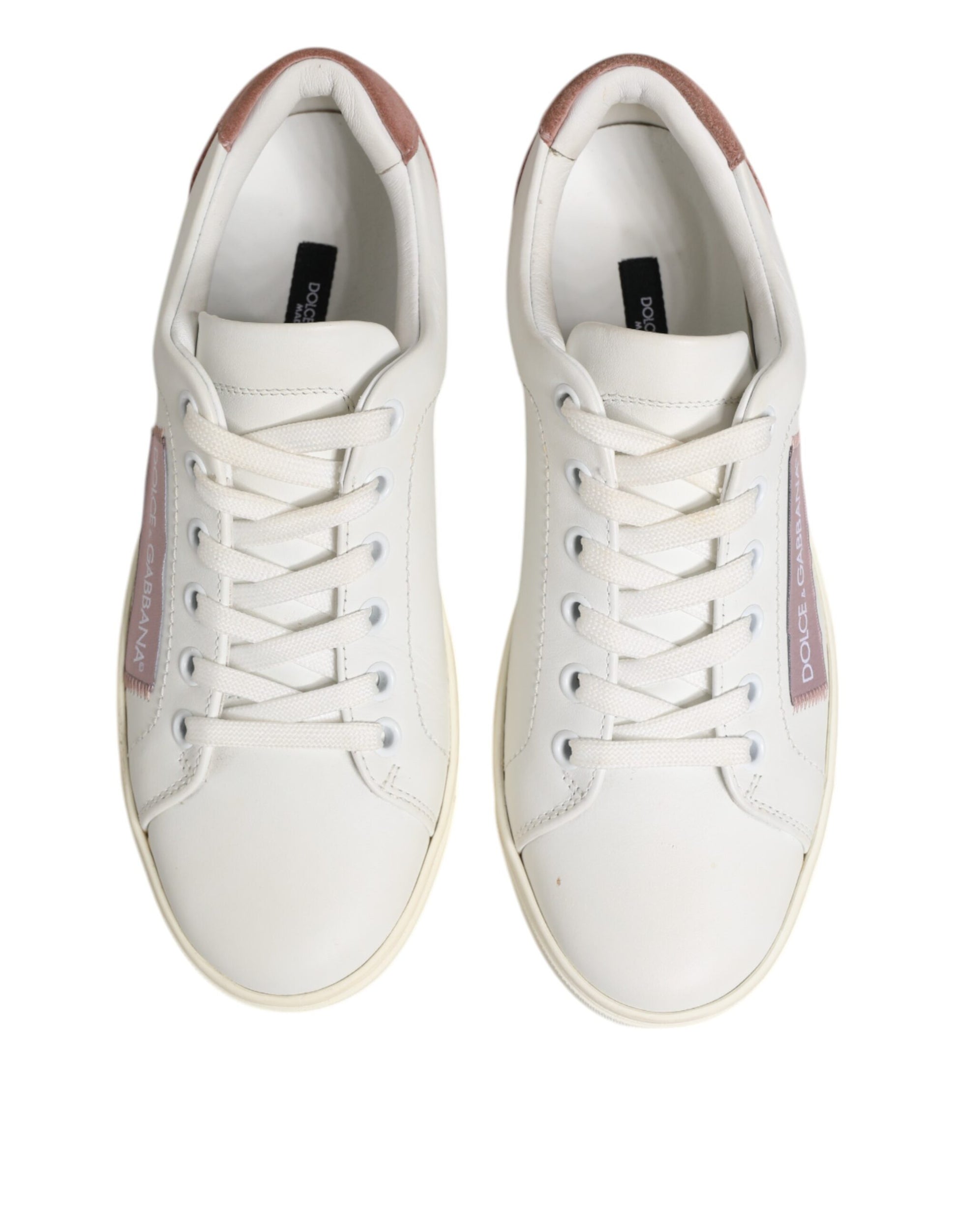 Dolce & Gabbana White Pink Leather Low Top Sneakers Shoes Curated Luxury Accessories by Orvyn