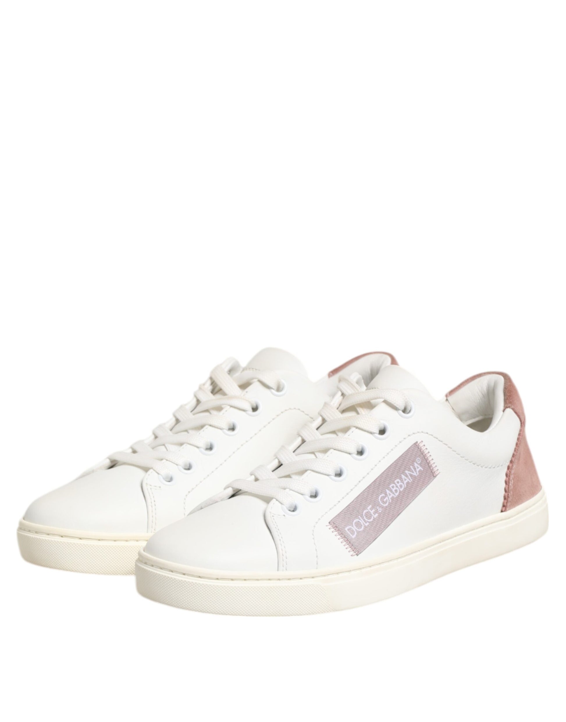 Dolce & Gabbana White Pink Leather Low Top Sneakers Shoes Curated Luxury Accessories by Orvyn
