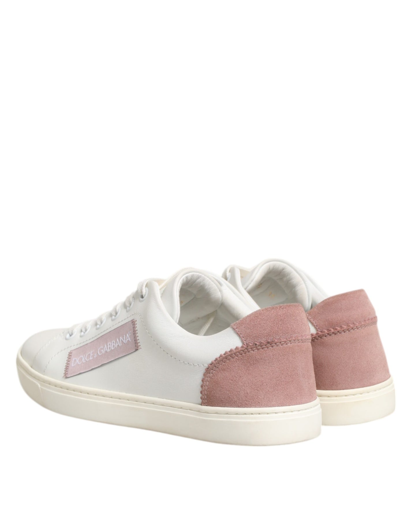 Dolce & Gabbana White Pink Leather Low Top Sneakers Shoes Curated Luxury Accessories by Orvyn