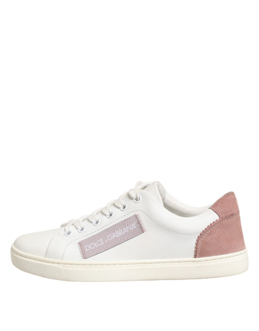 Dolce & Gabbana White Pink Leather Low Top Sneakers Shoes Curated Luxury Accessories by Orvyn