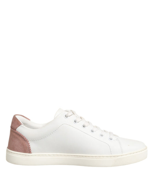 Dolce & Gabbana White Pink Leather Low Top Sneakers Shoes Curated Luxury Accessories by Orvyn