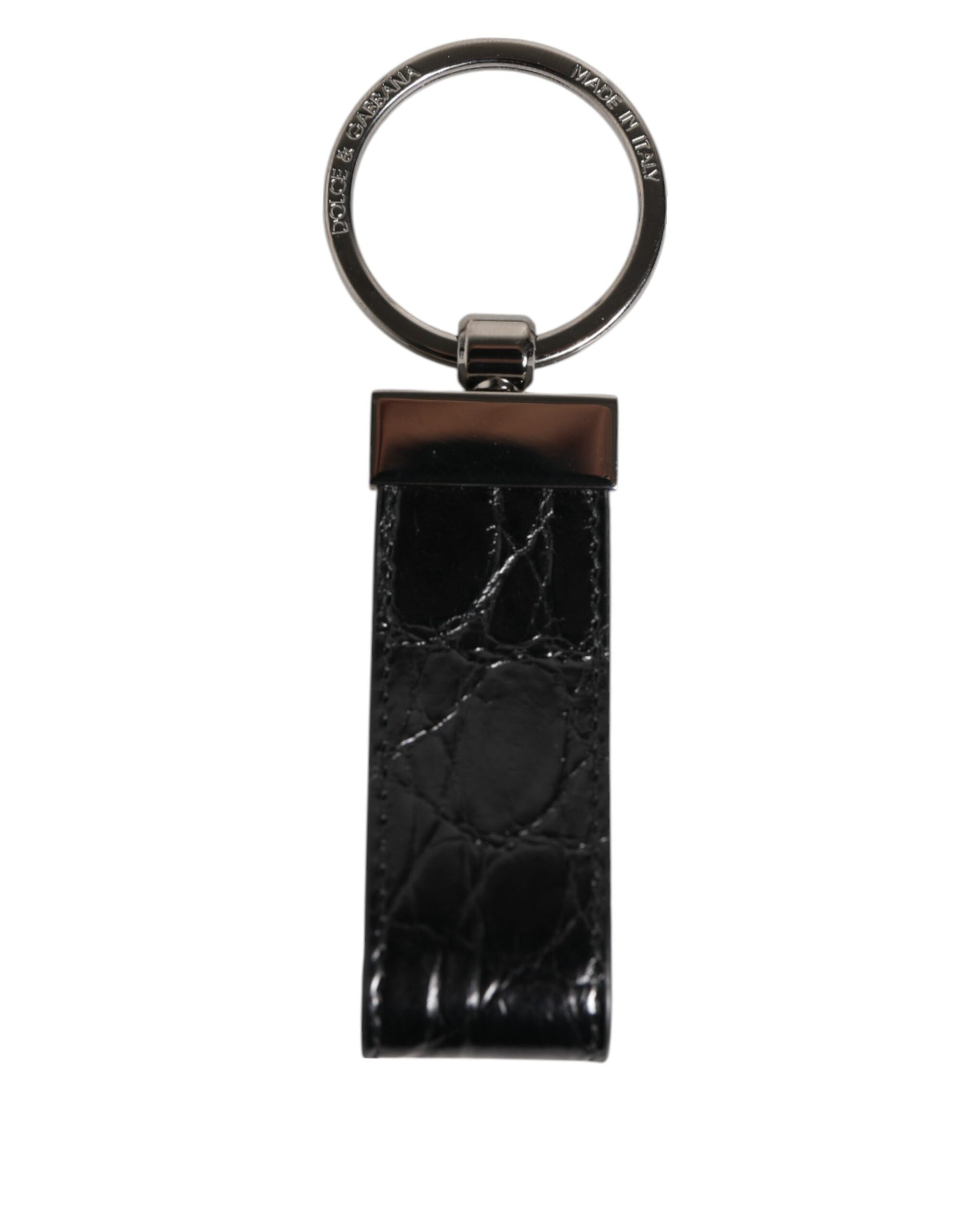 Dolce & Gabbana Black Leather Logo Metal Ring Keychain Holder Men Keyring Curated Luxury Accessories by Orvyn