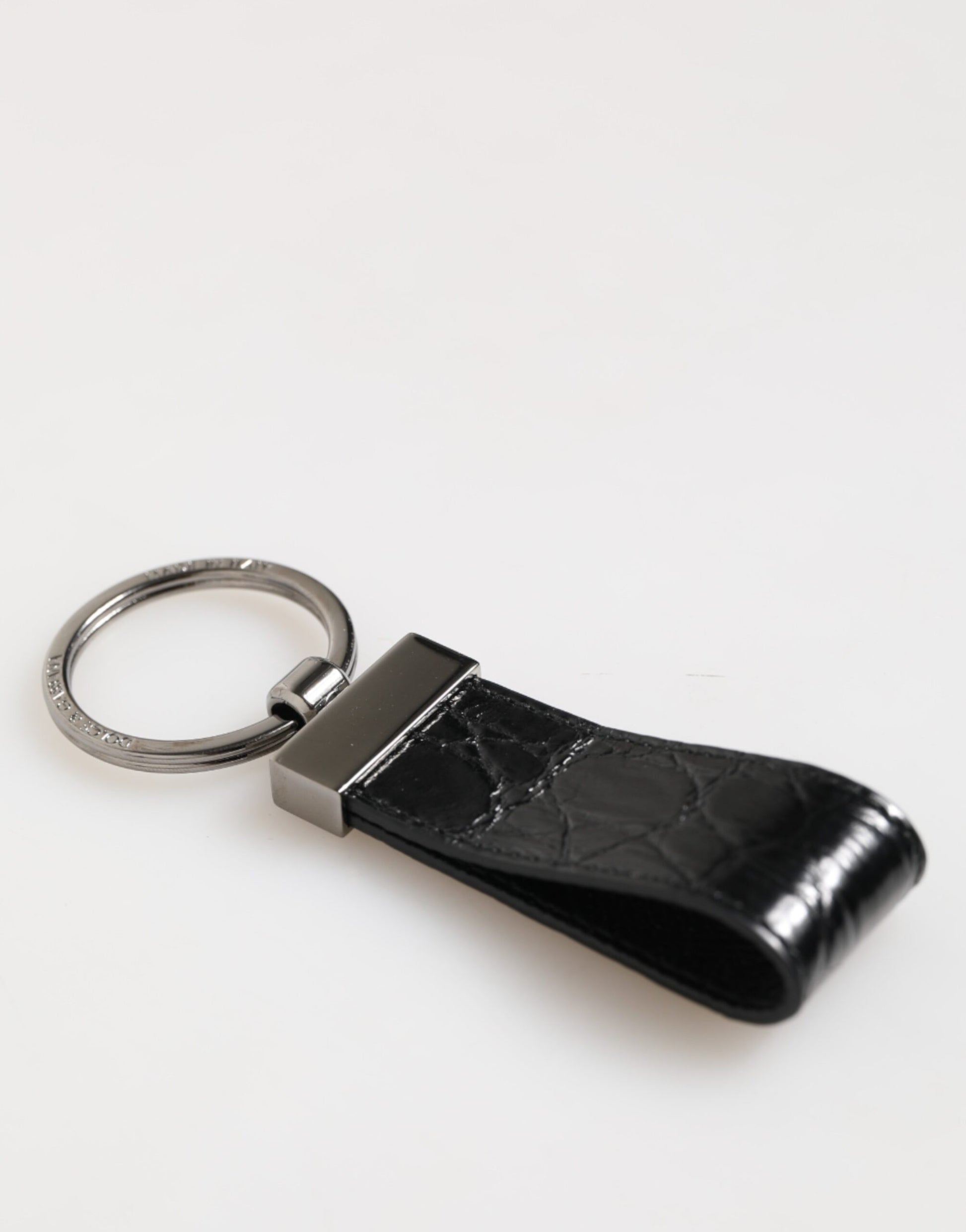 Dolce & Gabbana Black Leather Logo Metal Ring Keychain Holder Men Keyring Curated Luxury Accessories by Orvyn