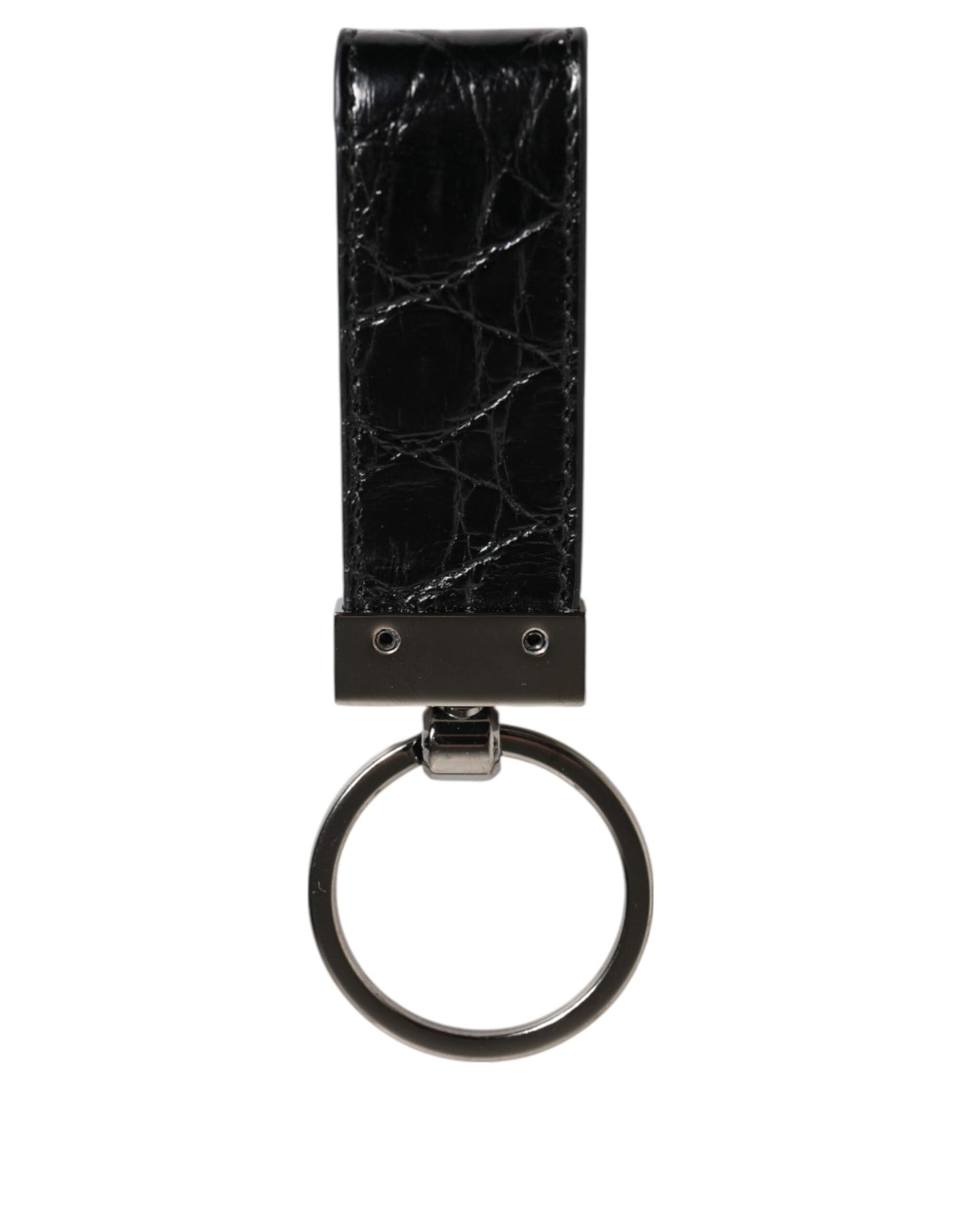 Dolce & Gabbana Black Leather Logo Metal Ring Keychain Holder Men Keyring Curated Luxury Accessories by Orvyn