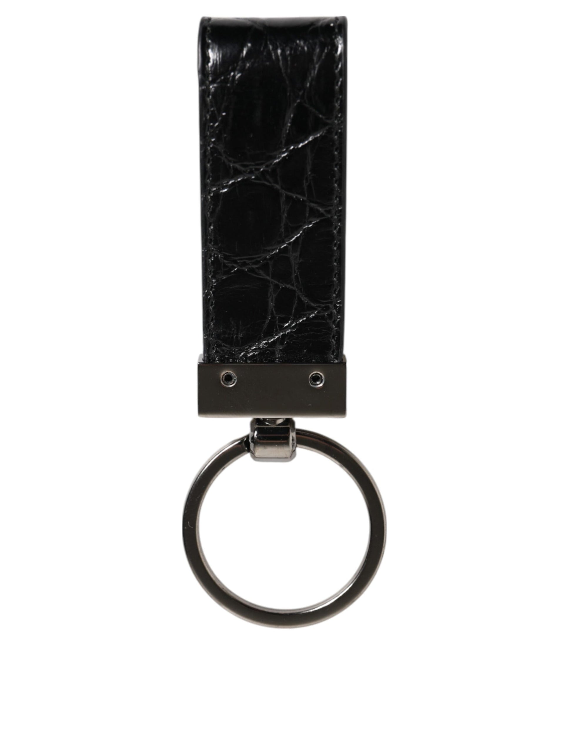 Dolce & Gabbana Black Leather Logo Metal Ring Keychain Holder Men Keyring Curated Luxury Accessories by Orvyn
