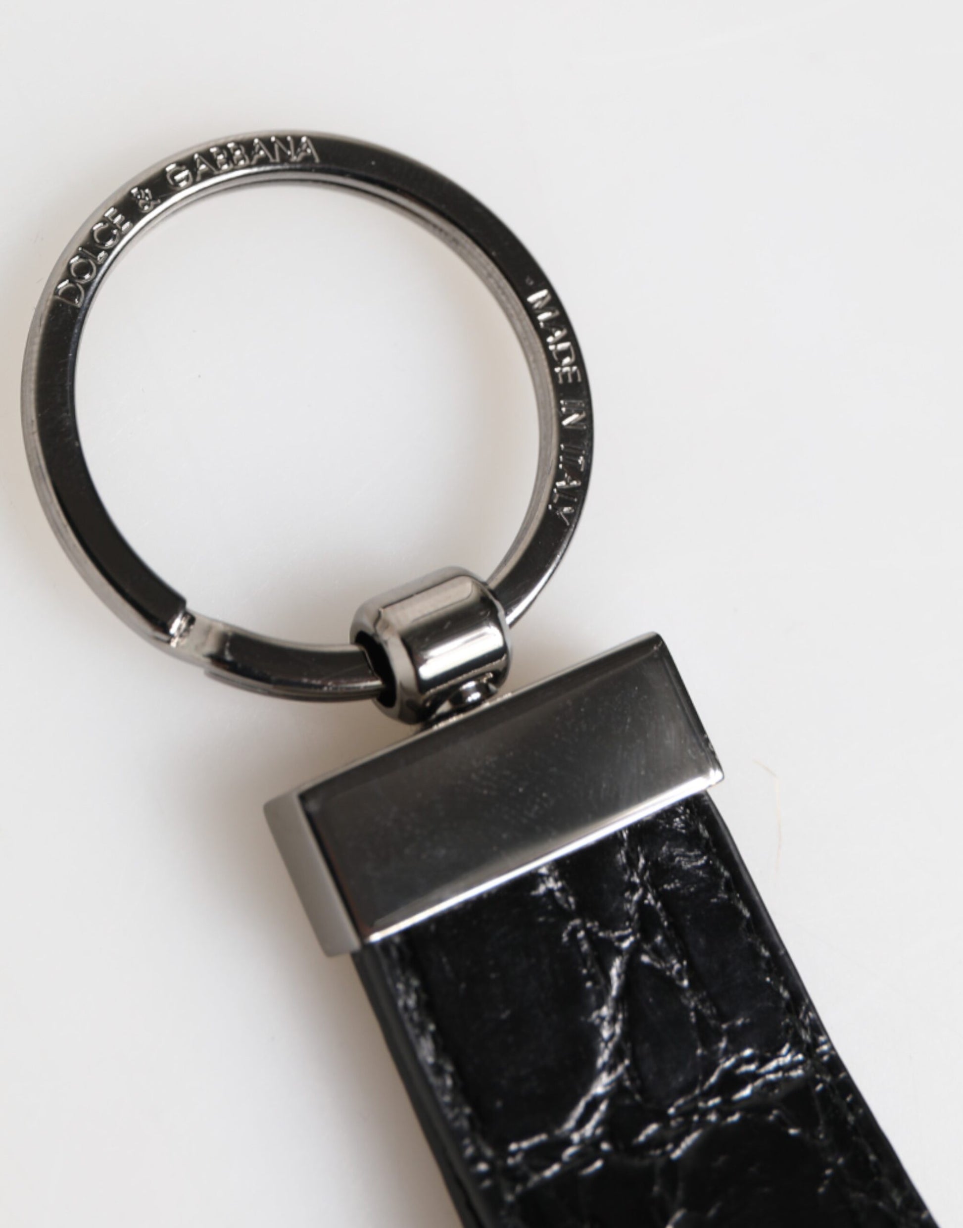 Dolce & Gabbana Black Leather Logo Metal Ring Keychain Holder Men Keyring Curated Luxury Accessories by Orvyn