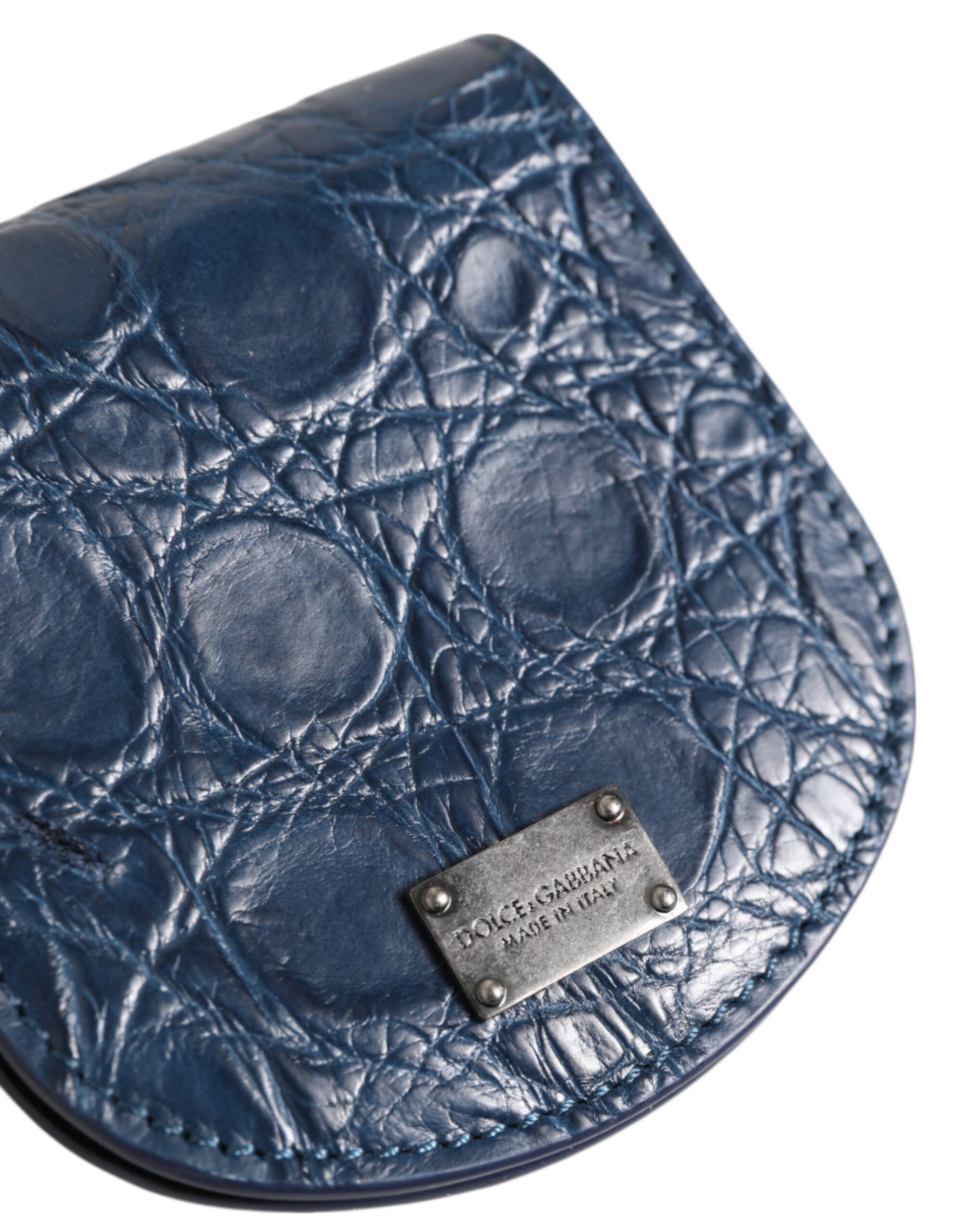 Dolce & Gabbana Blue Exotic Skin Coin Condom Case Holder Pocket Wallet Curated Luxury Accessories by Orvyn