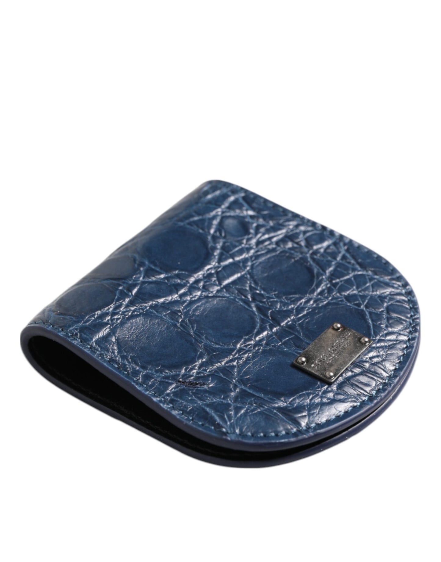 Dolce & Gabbana Blue Exotic Skin Coin Condom Case Holder Pocket Wallet Curated Luxury Accessories by Orvyn