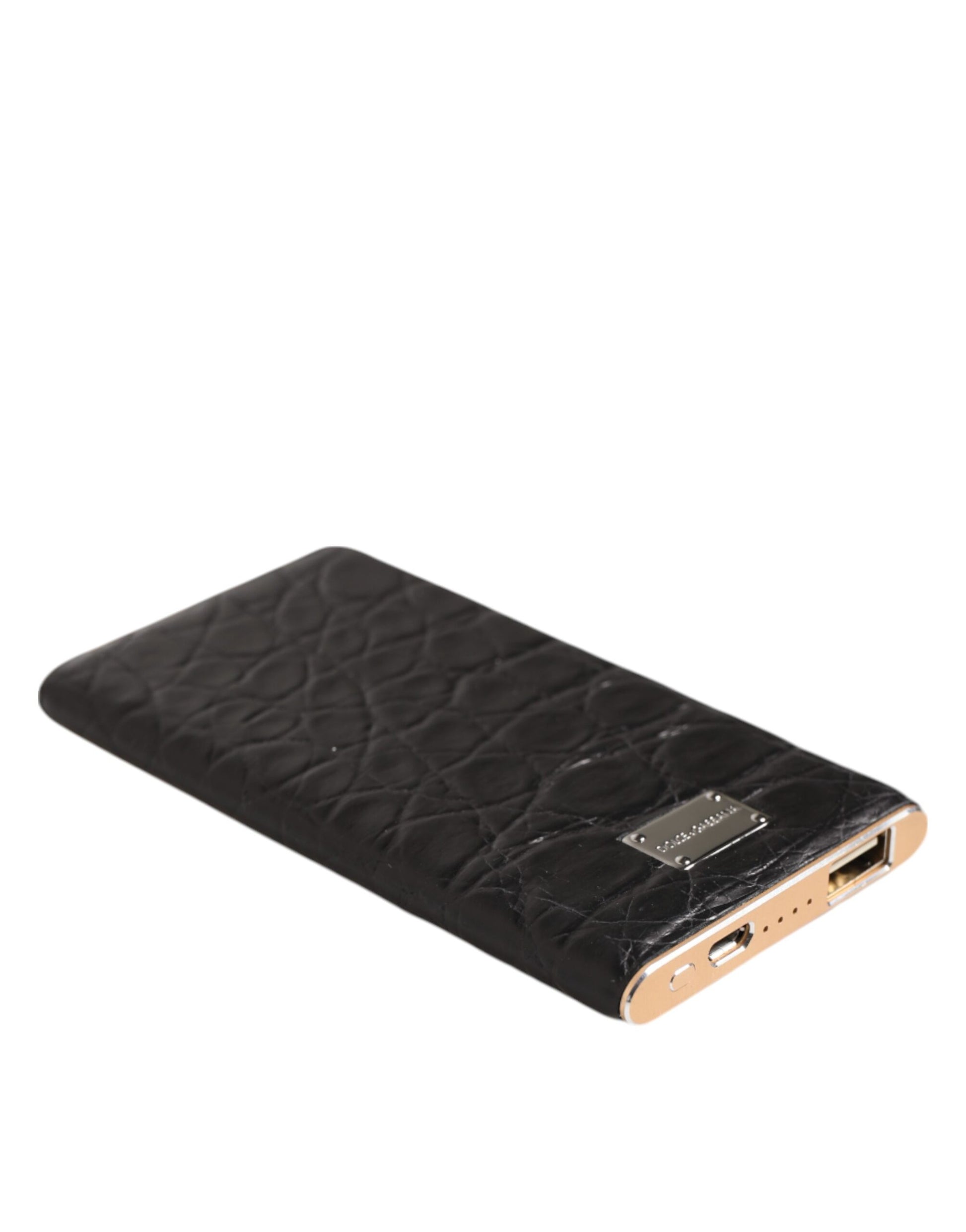 Dolce & Gabbana Black Leather Exotic Skin 3000mAh Power Bank Charger USB schwarz