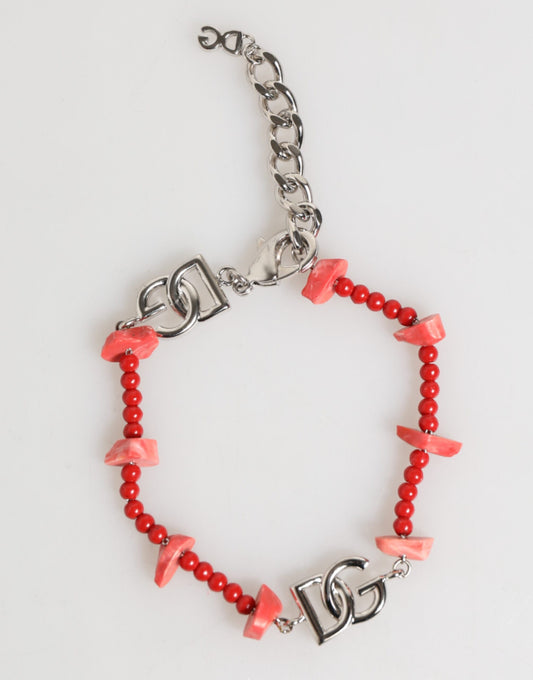 Dolce & Gabbana Silver Tone Brass Beaded Resin DG Logo Chain Men Bracelet Curated Luxury Accessories by Orvyn