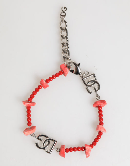 Dolce & Gabbana Silver Tone Brass Beaded Resin DG Logo Chain Men Bracelet Curated Luxury Accessories by Orvyn