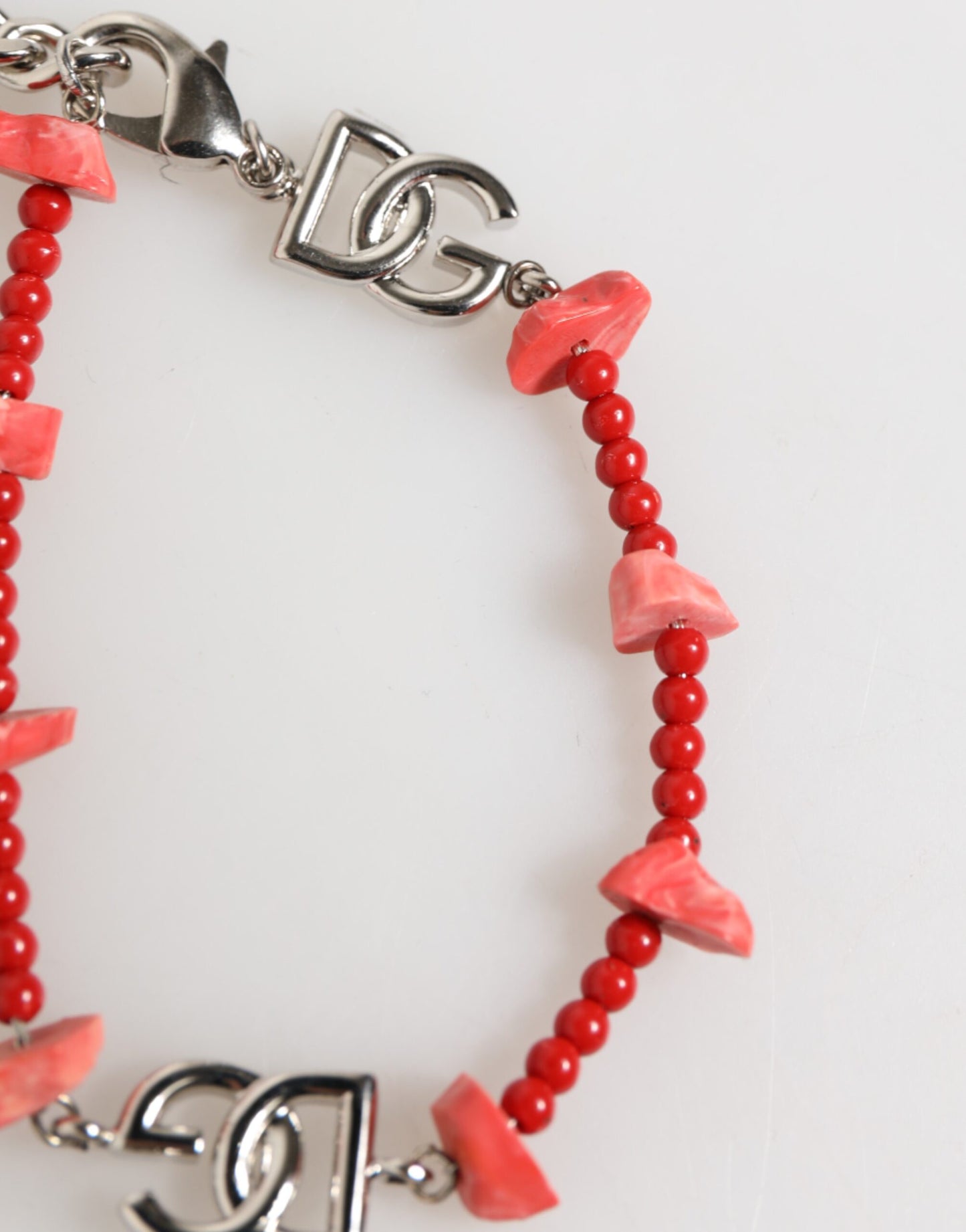 Dolce & Gabbana Silver Tone Brass Beaded Resin DG Logo Chain Men Bracelet Curated Luxury Accessories by Orvyn