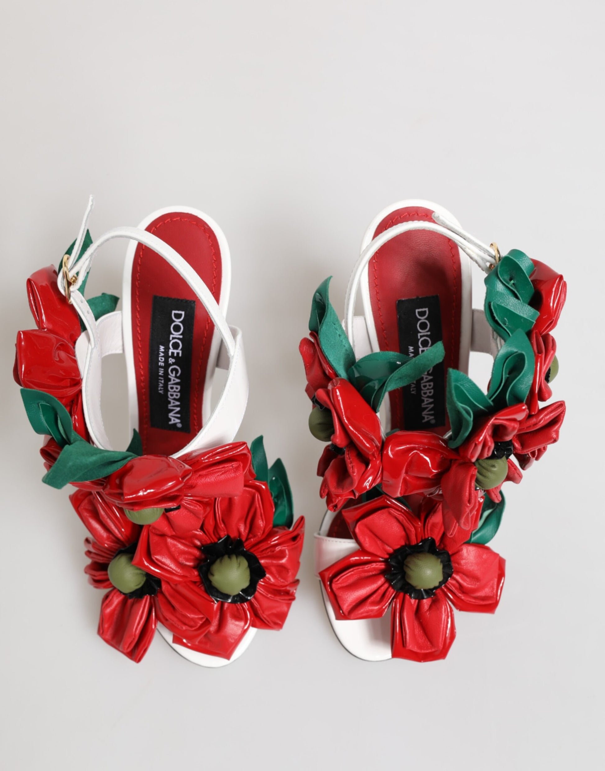 Dolce & Gabbana White Red Floral Detailing Sandals Shoes Curated Luxury Accessories by Orvyn