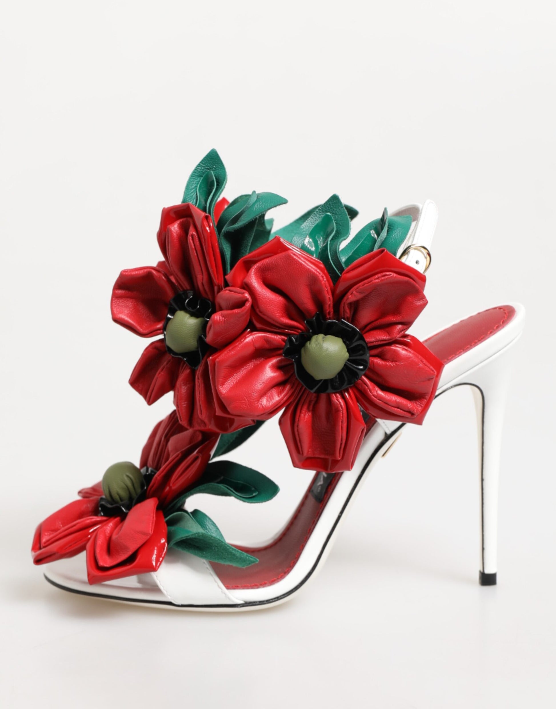 Dolce & Gabbana White Red Floral Detailing Sandals Shoes Curated Luxury Accessories by Orvyn