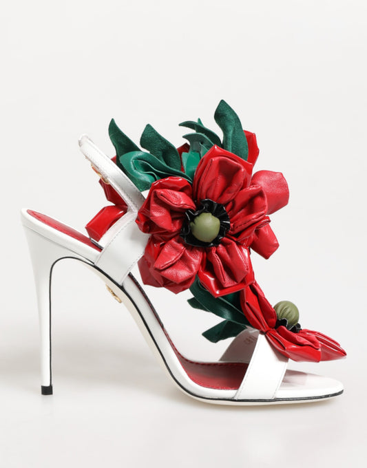Dolce & Gabbana White Red Floral Detailing Sandals Shoes Curated Luxury Accessories by Orvyn