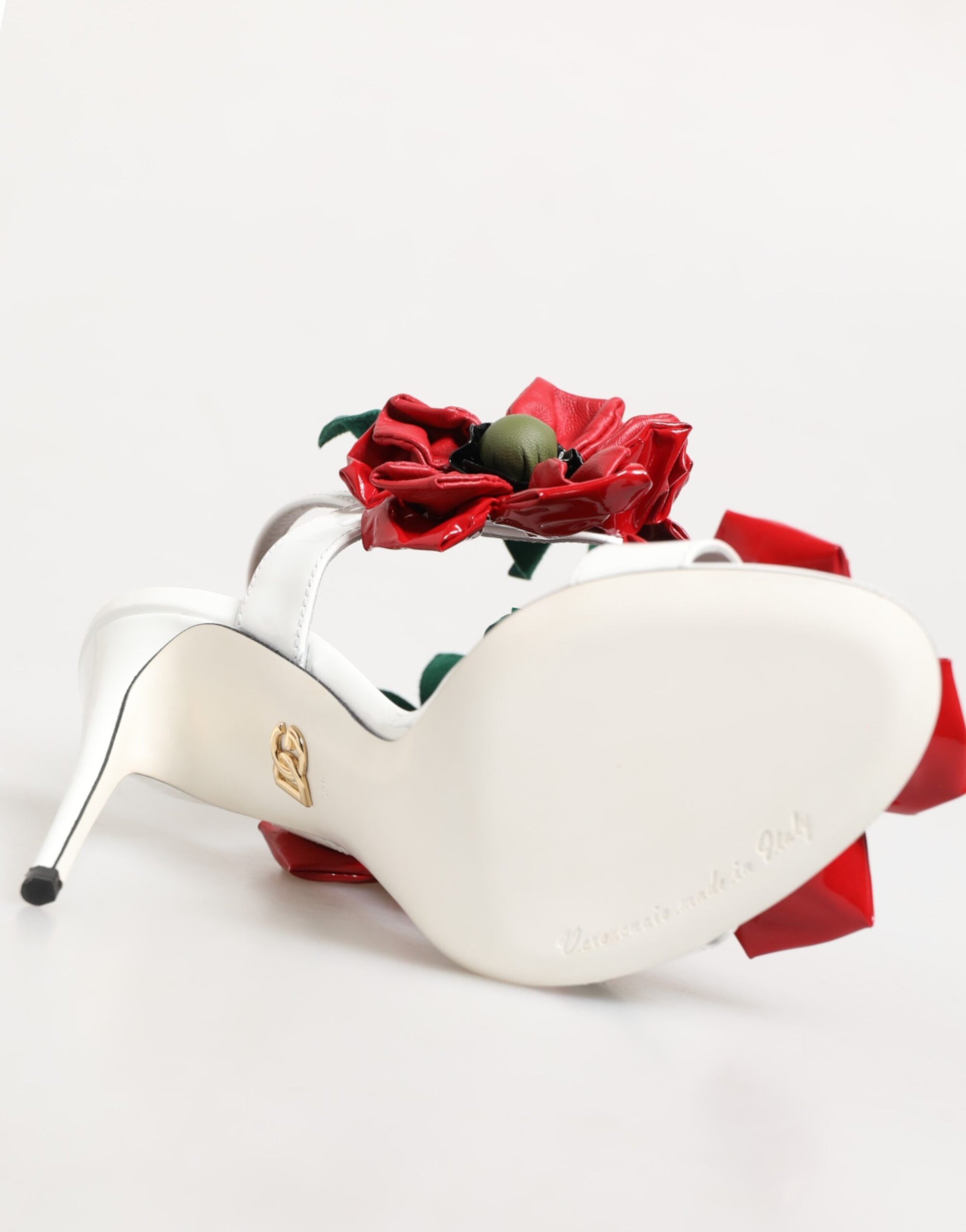 Dolce & Gabbana White Red Floral Detailing Sandals Shoes Curated Luxury Accessories by Orvyn