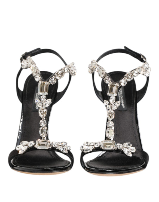 Dolce & Gabbana Black Keira Crystals Heels Sandals Shoes Curated Luxury Accessories by Orvyn