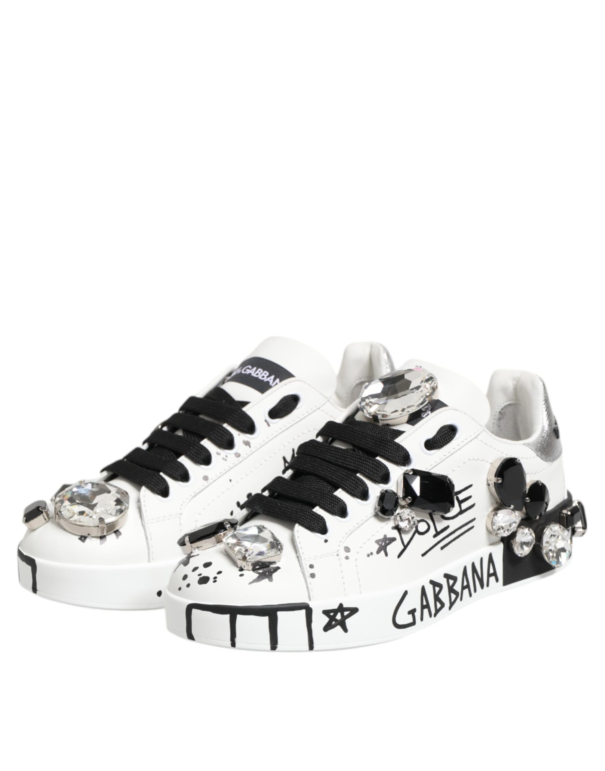 Dolce & Gabbana White Portofino Crystal Sneakers Shoes Curated Luxury Accessories by Orvyn