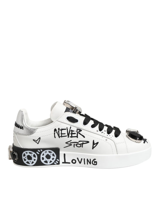 Dolce & Gabbana White Portofino Crystal Sneakers Shoes Curated Luxury Accessories by Orvyn